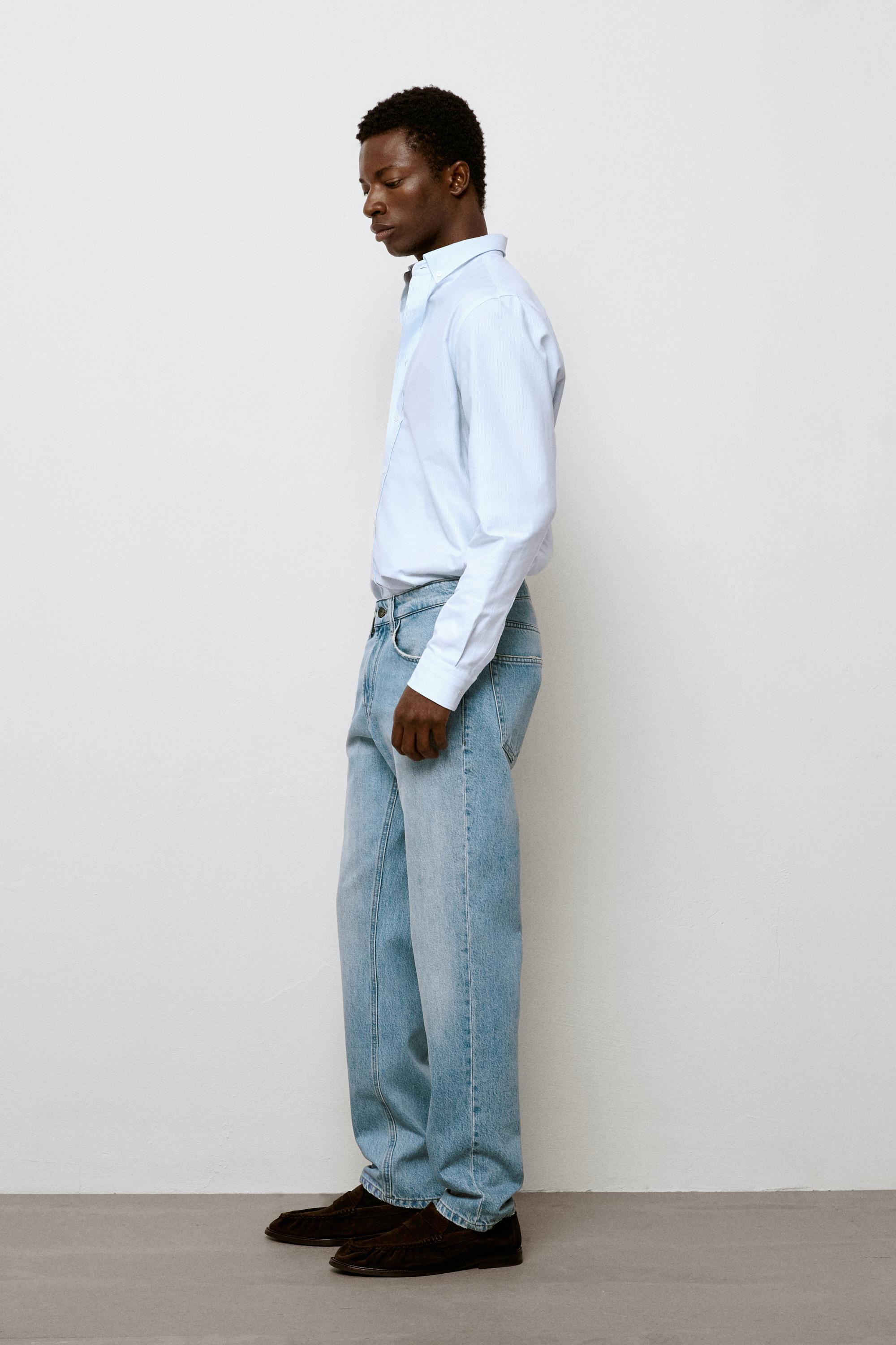 Bleach washed tapered fit jeans — Light Blue