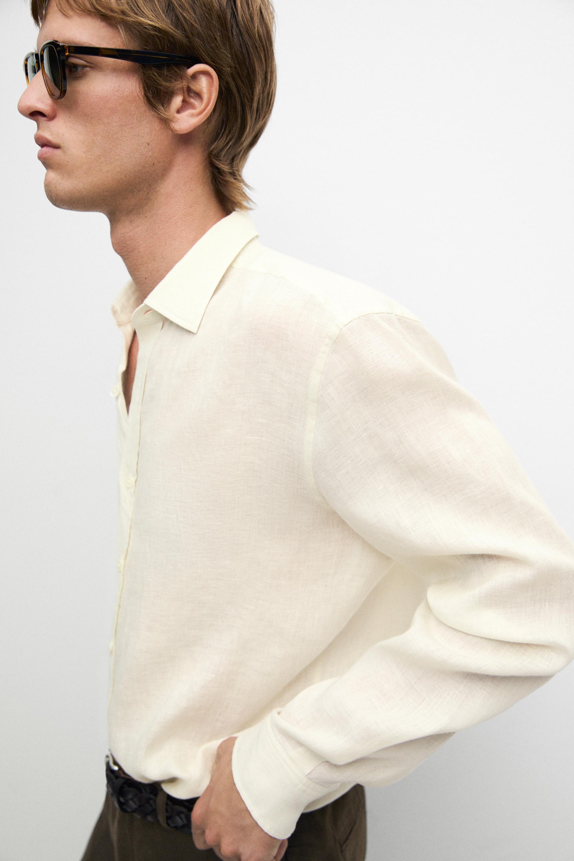 100% linen regular fit shirt — PALE ECRU