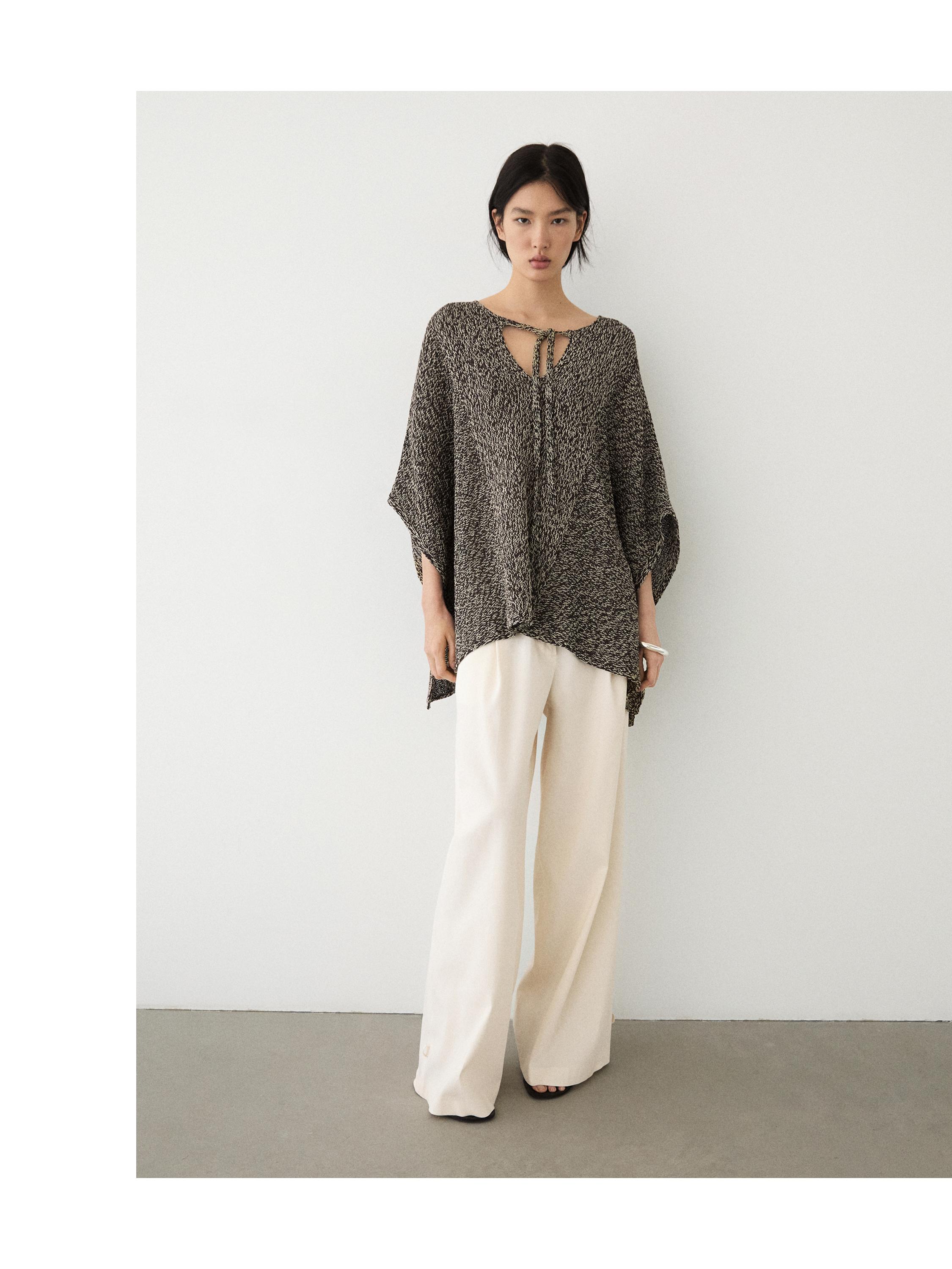 Cotton blend knit cape — BROWN