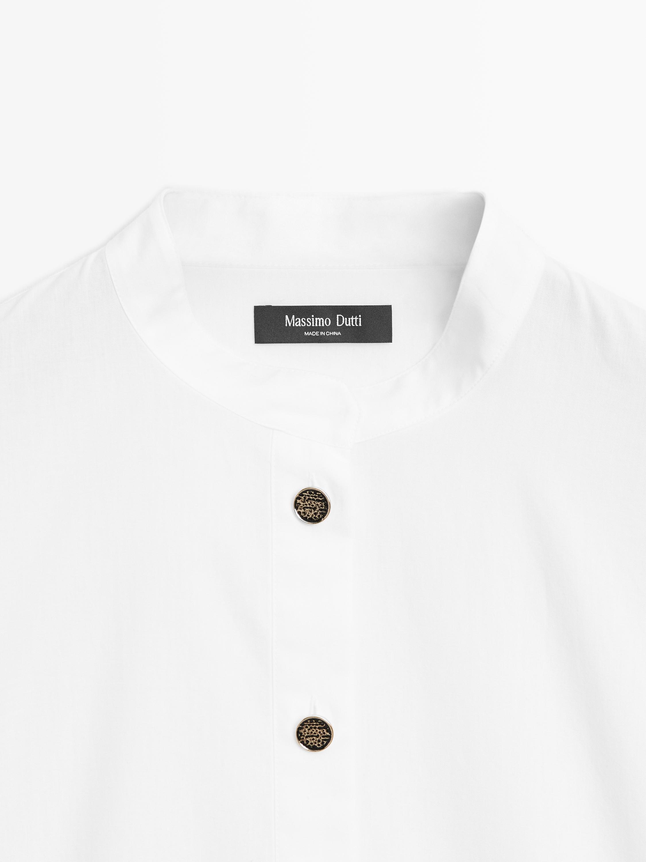 Stand collar shirt with gold buttons — Off white
