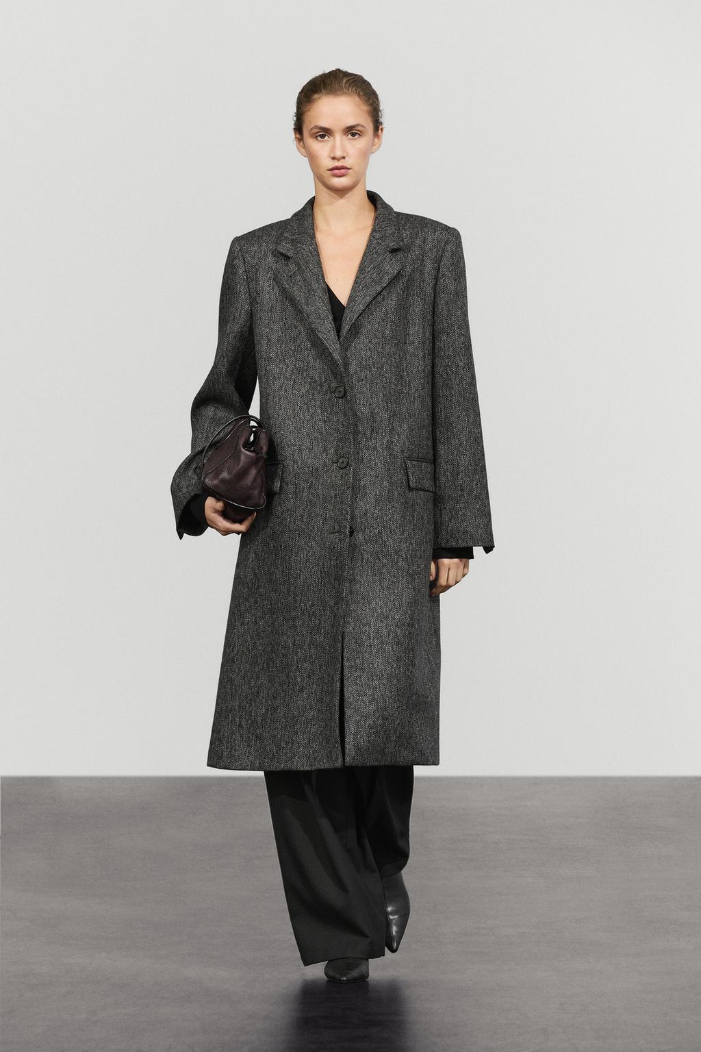 Massimo Dutti Marl effektli uzun yun qarışıqlı palto