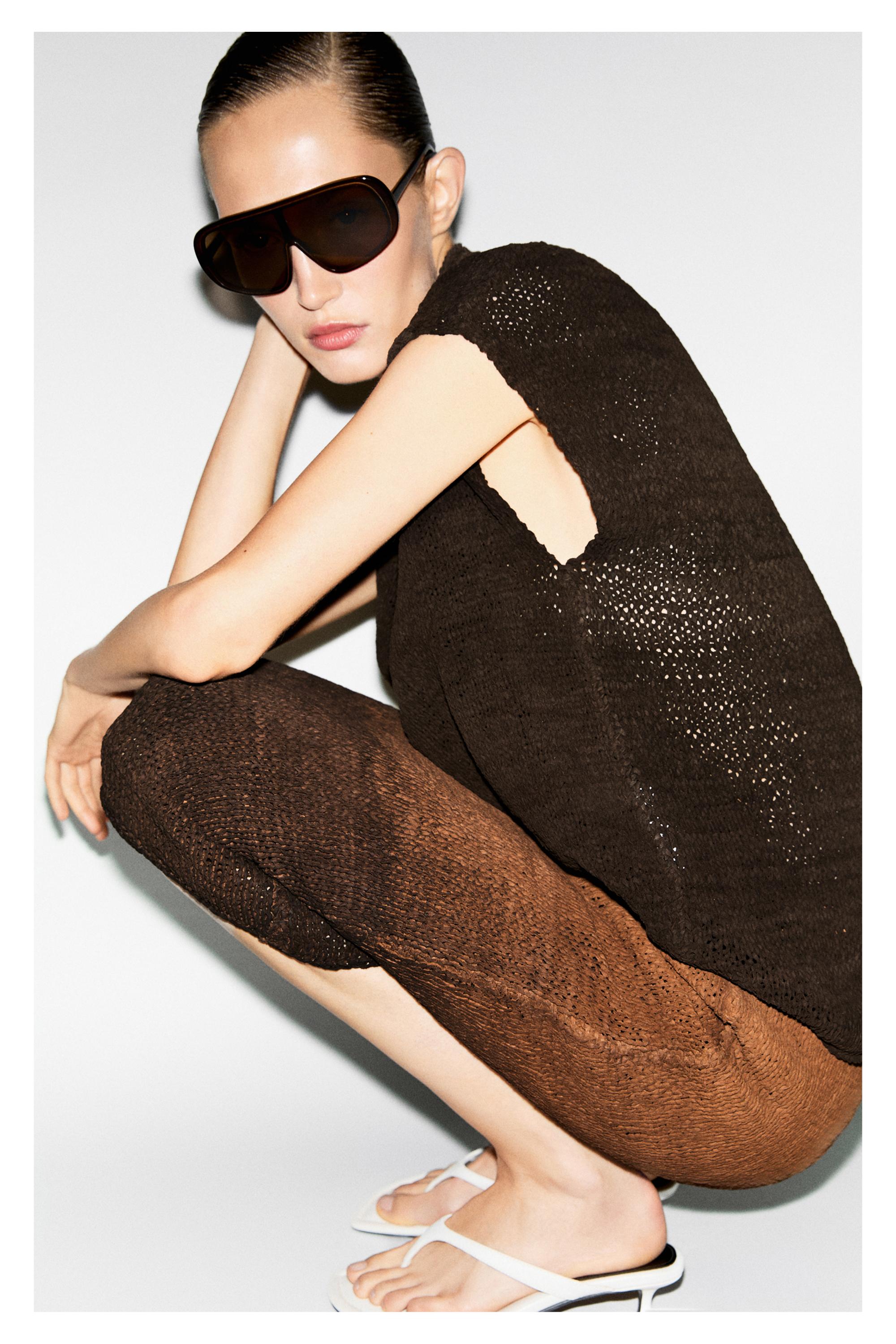Suede leather knit midi skirt — BROWN