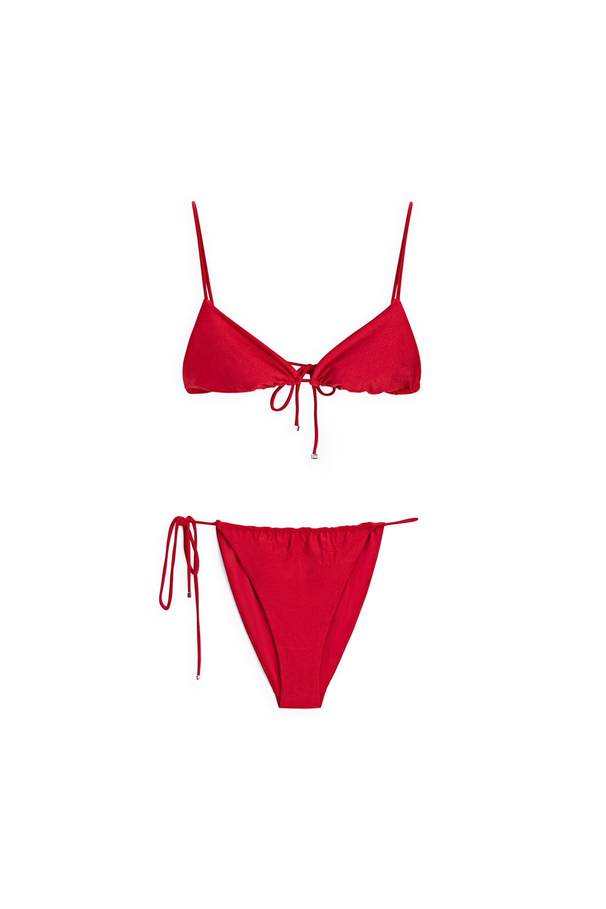 Shimmer side-tie bikini bottoms — RED