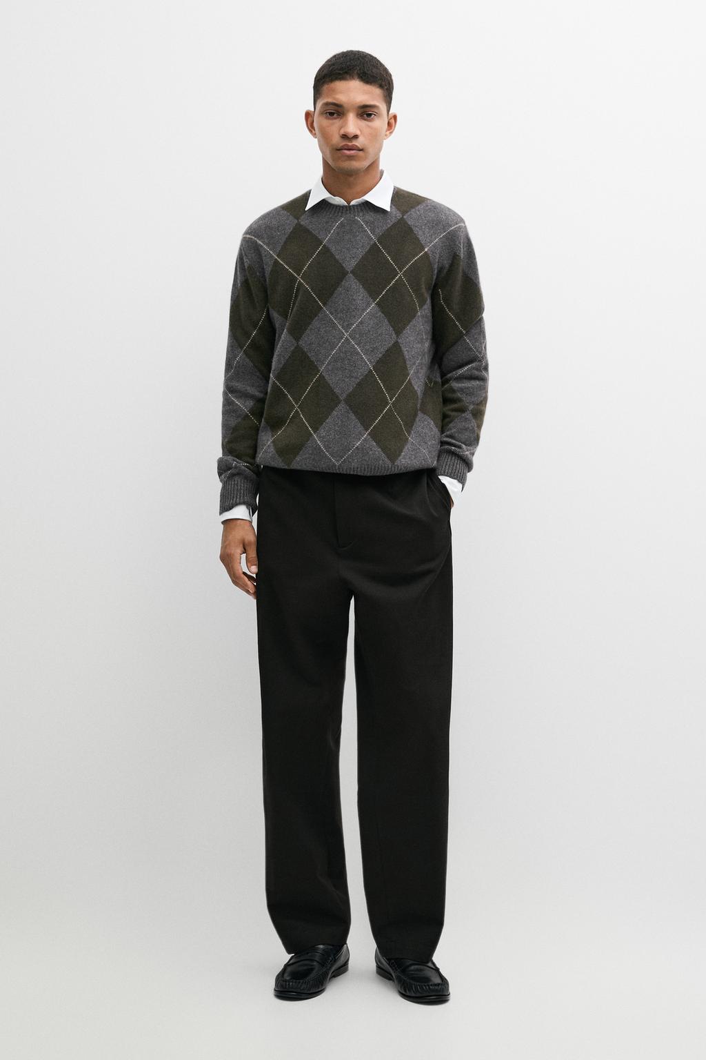 100% cashmere argyle knit sweater