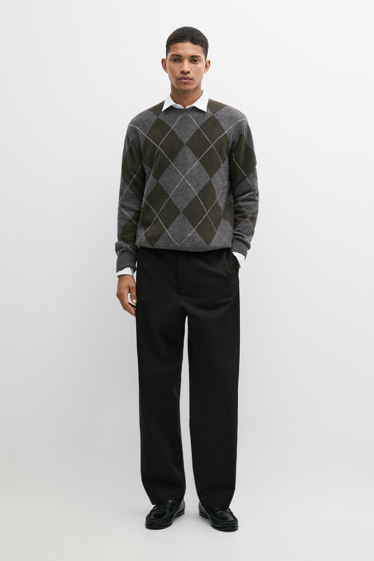 100% cashmere argyle knit sweater — DARK GREEN