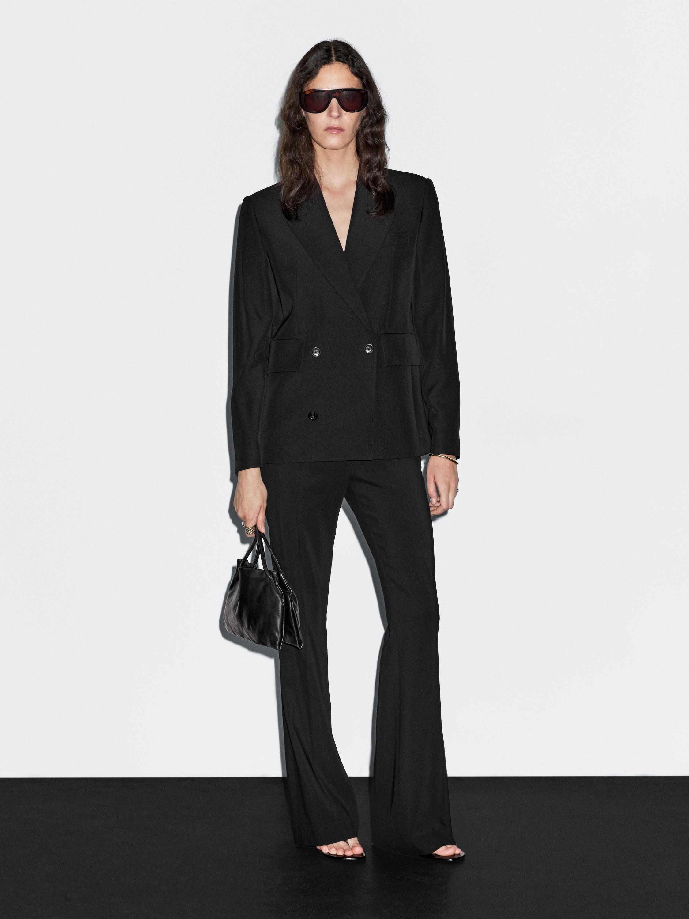 Cropped wool blend double-breasted blazer