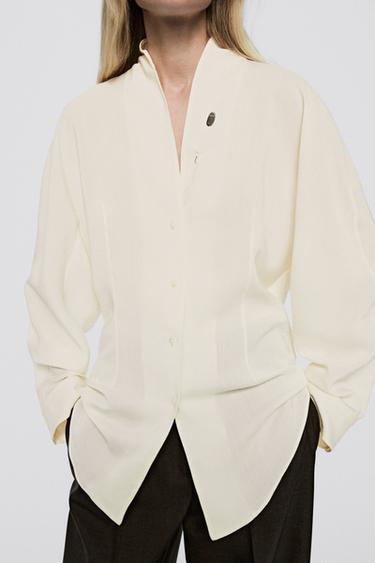 Flowing shirt with tuxedo-style collar detail - LIMITED EDITION — CREAM 3