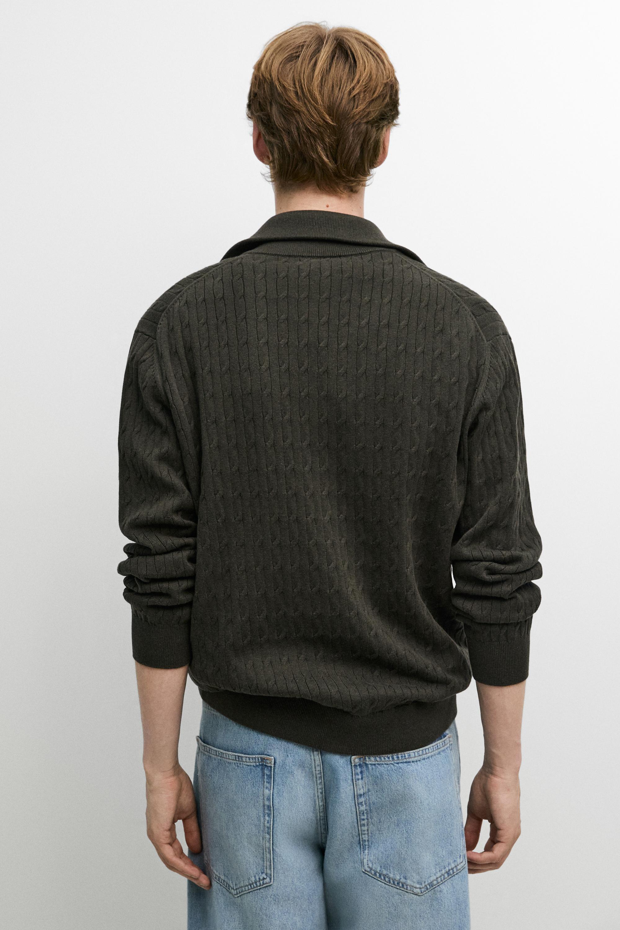 100% cotton braided knit cardigan — DARK GREEN
