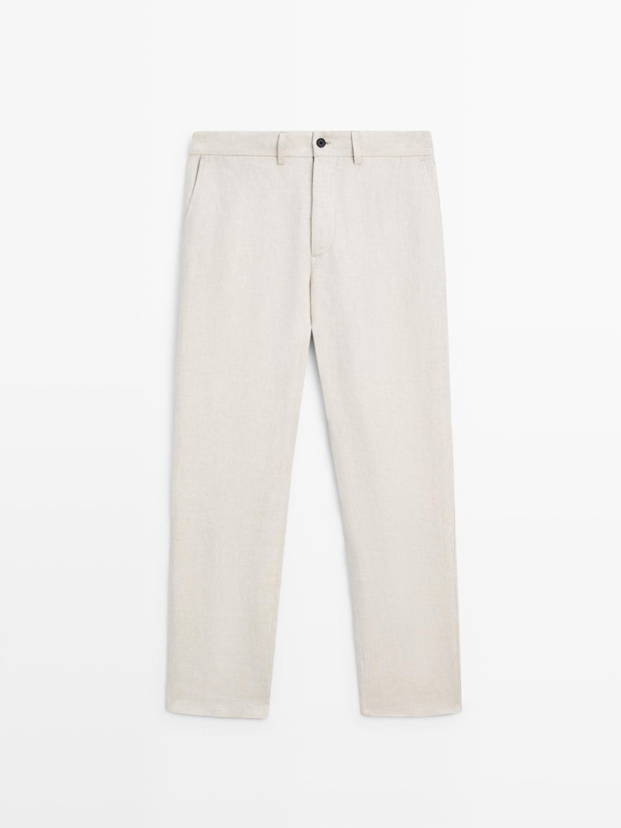 Massimo Dutti - Heren - Lichtgewicht Linnen Broek Met Visgraatmotief - Beige - M