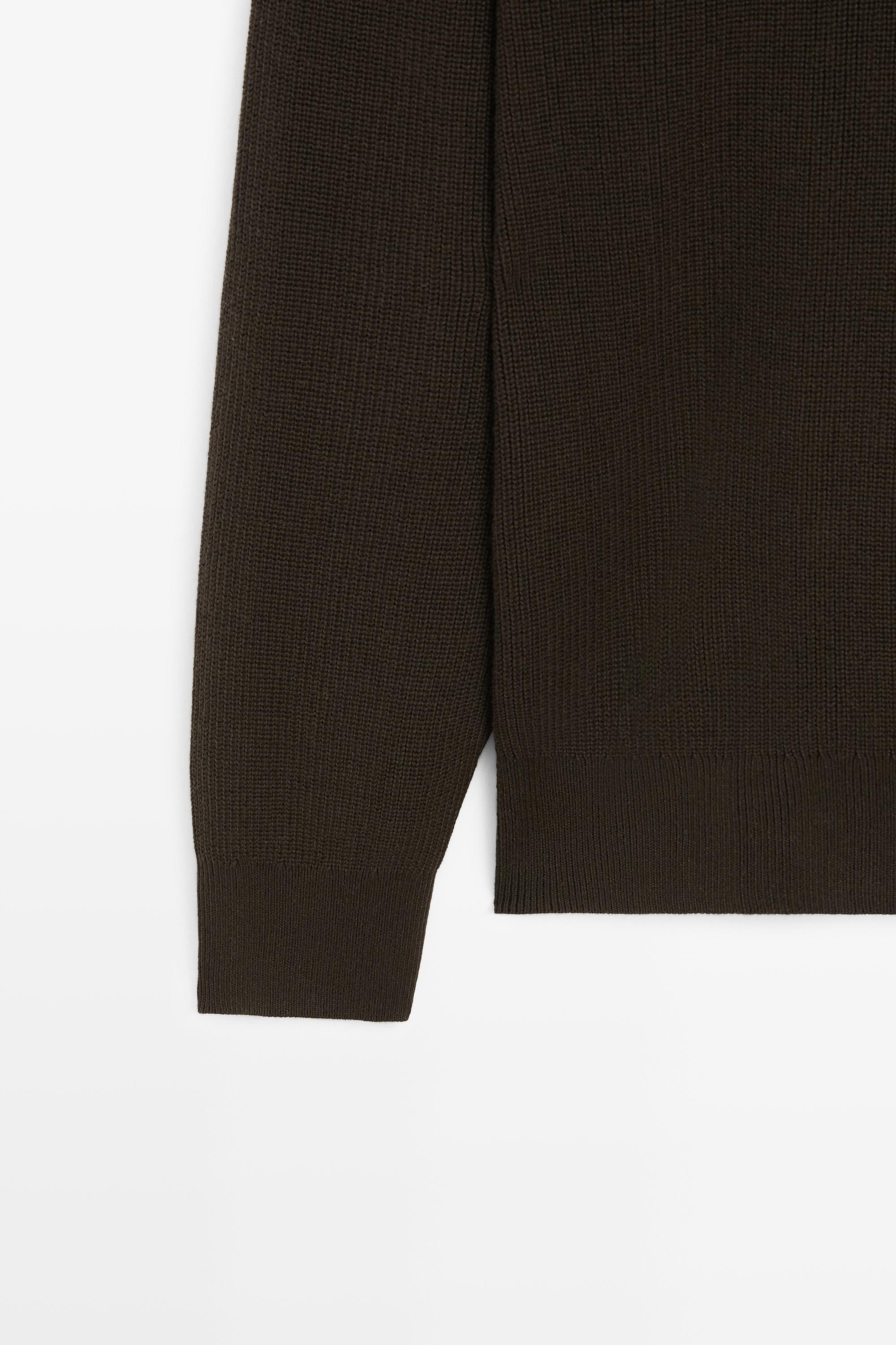 100% cotton mock neck knit sweater — BROWN MARL