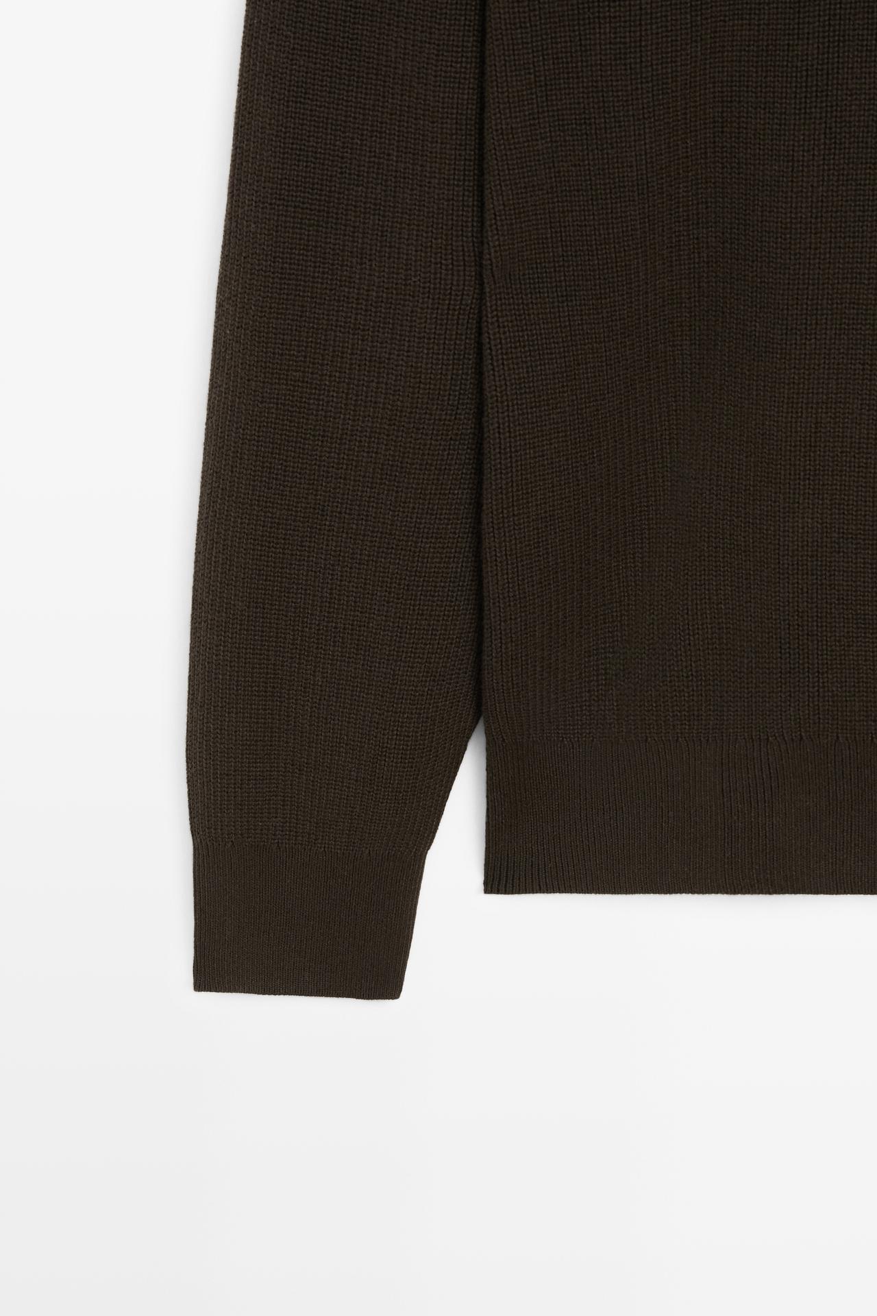 100% cotton mock neck knit sweater — BROWN MARL