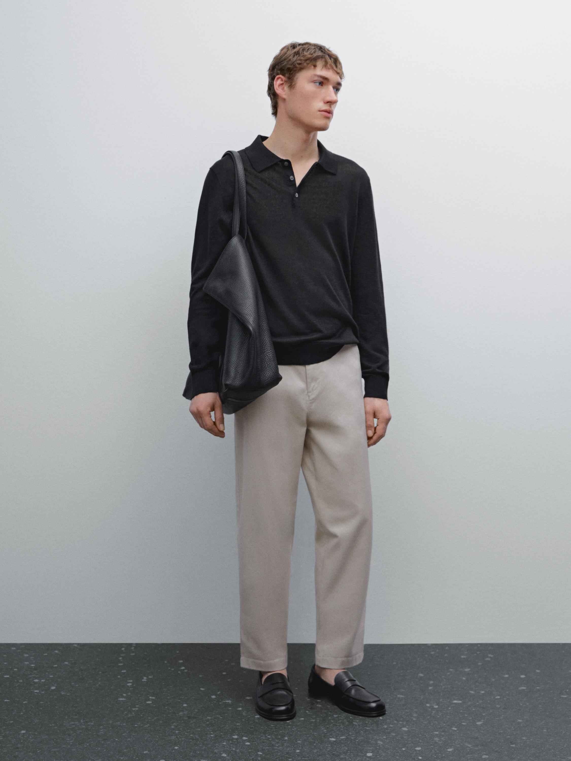 Linen polo collar knit sweater