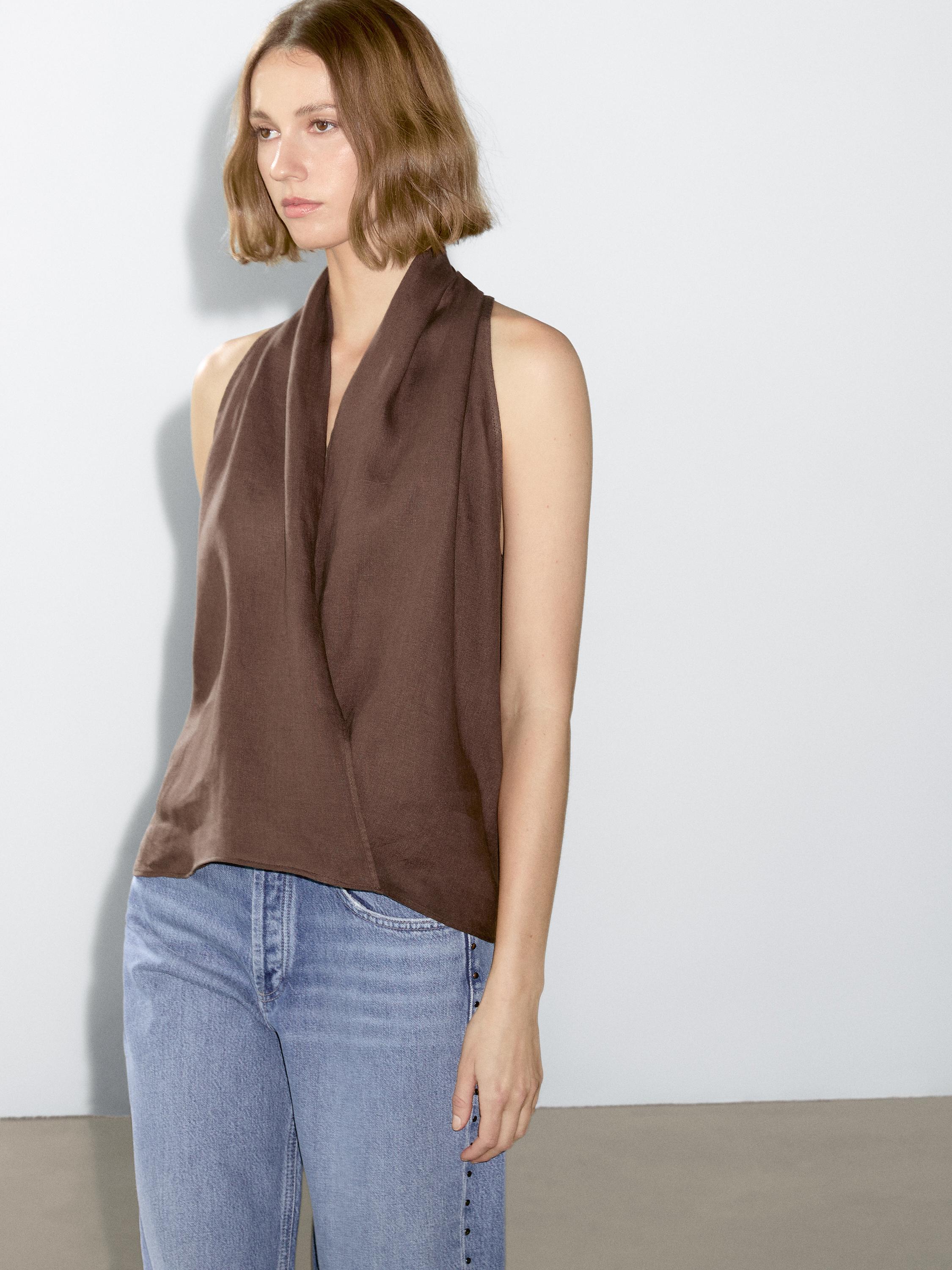 Linen crossover halter top