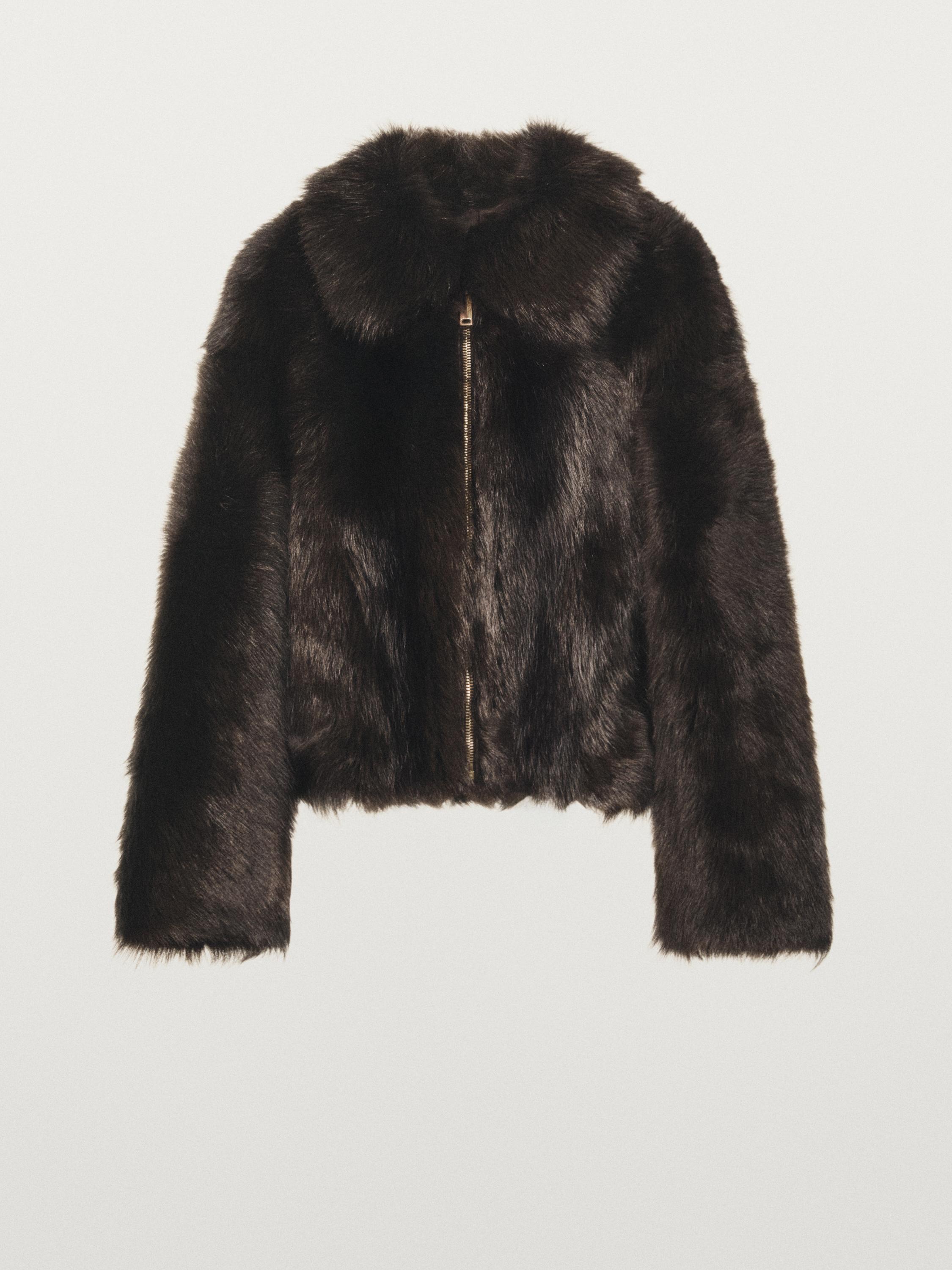 Short leather jacket with fur — BROWN