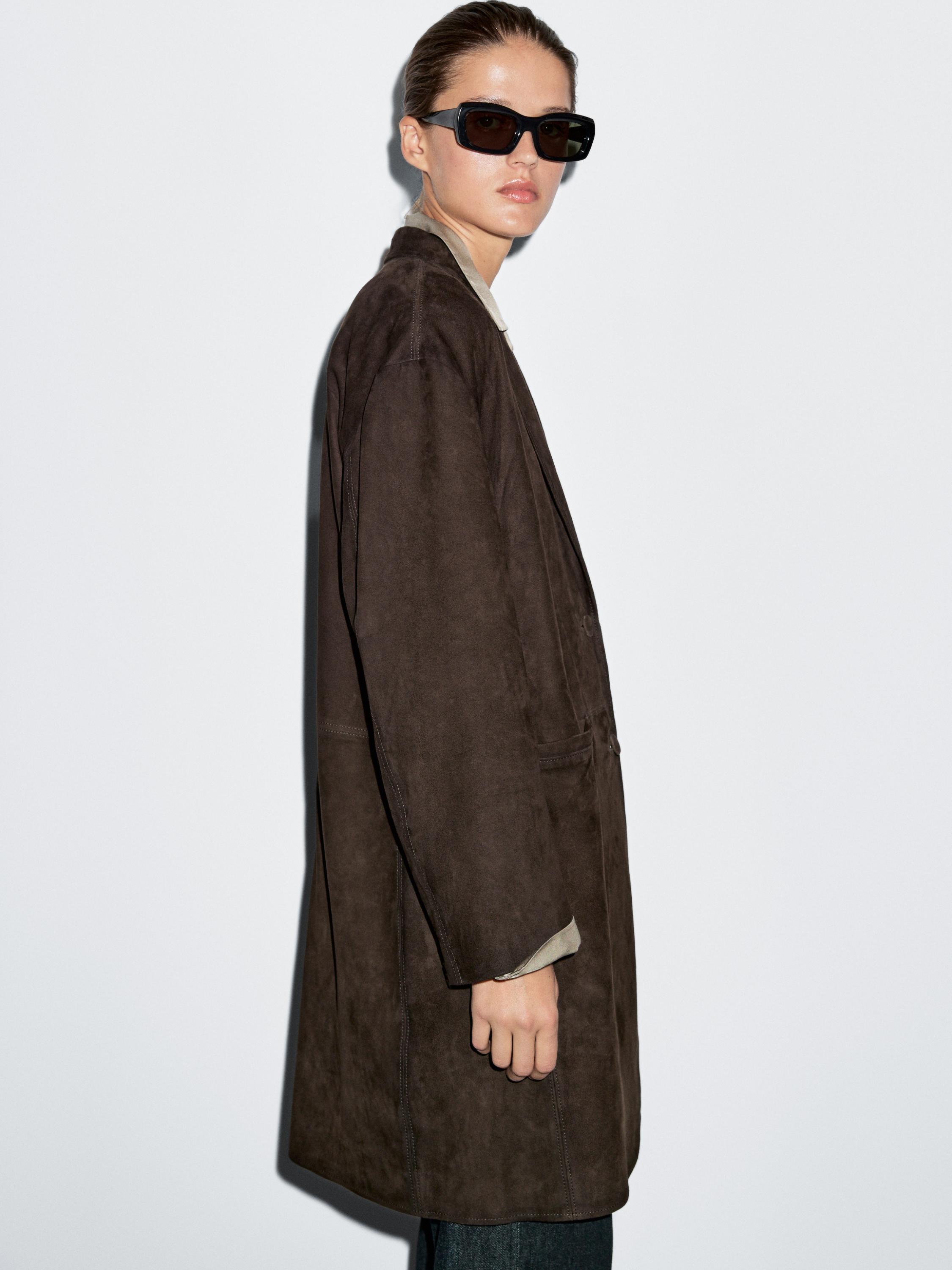 Long suede leather coat — BROWN
