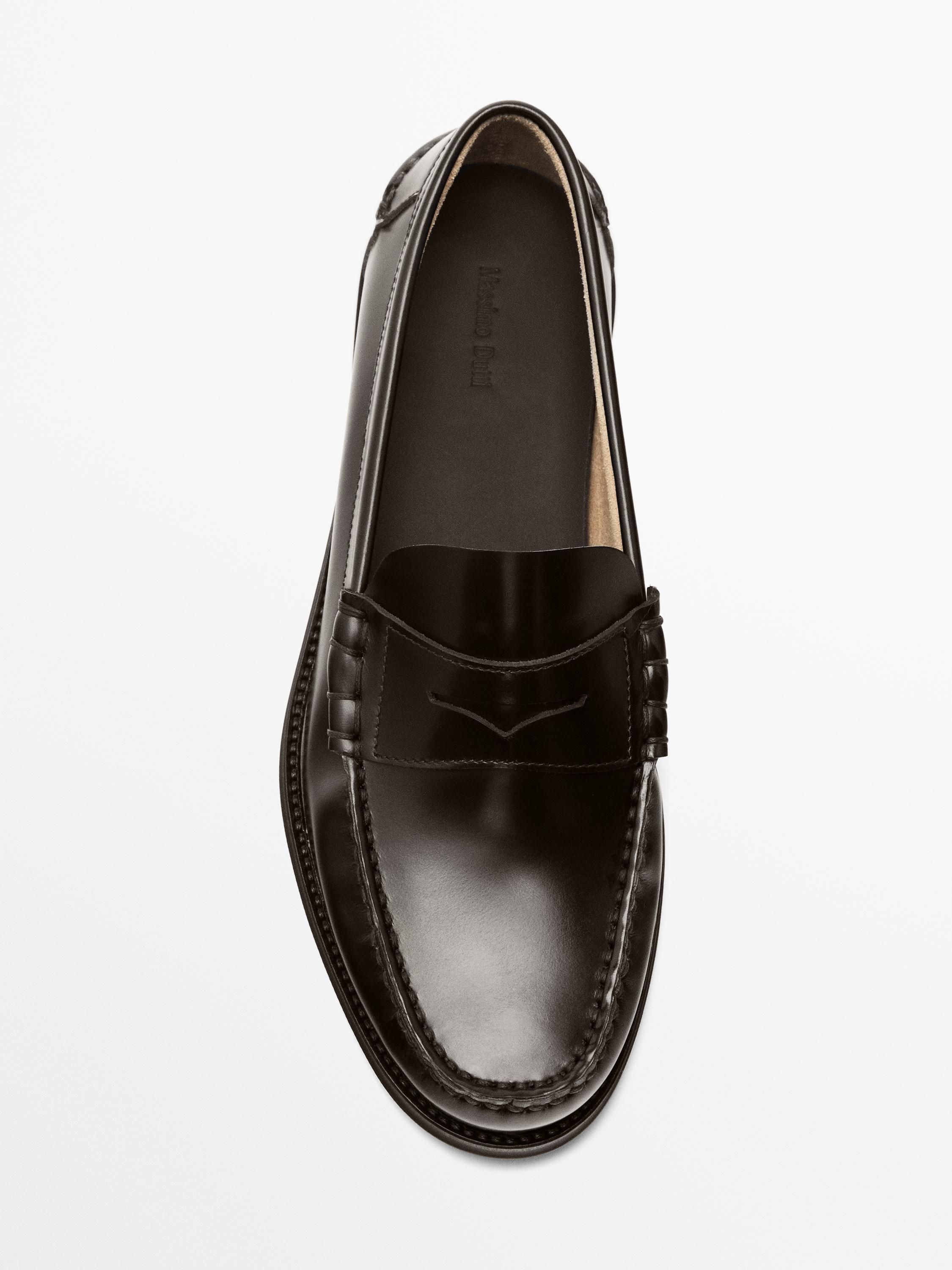 Leather loafers with penny strap — BROWN
