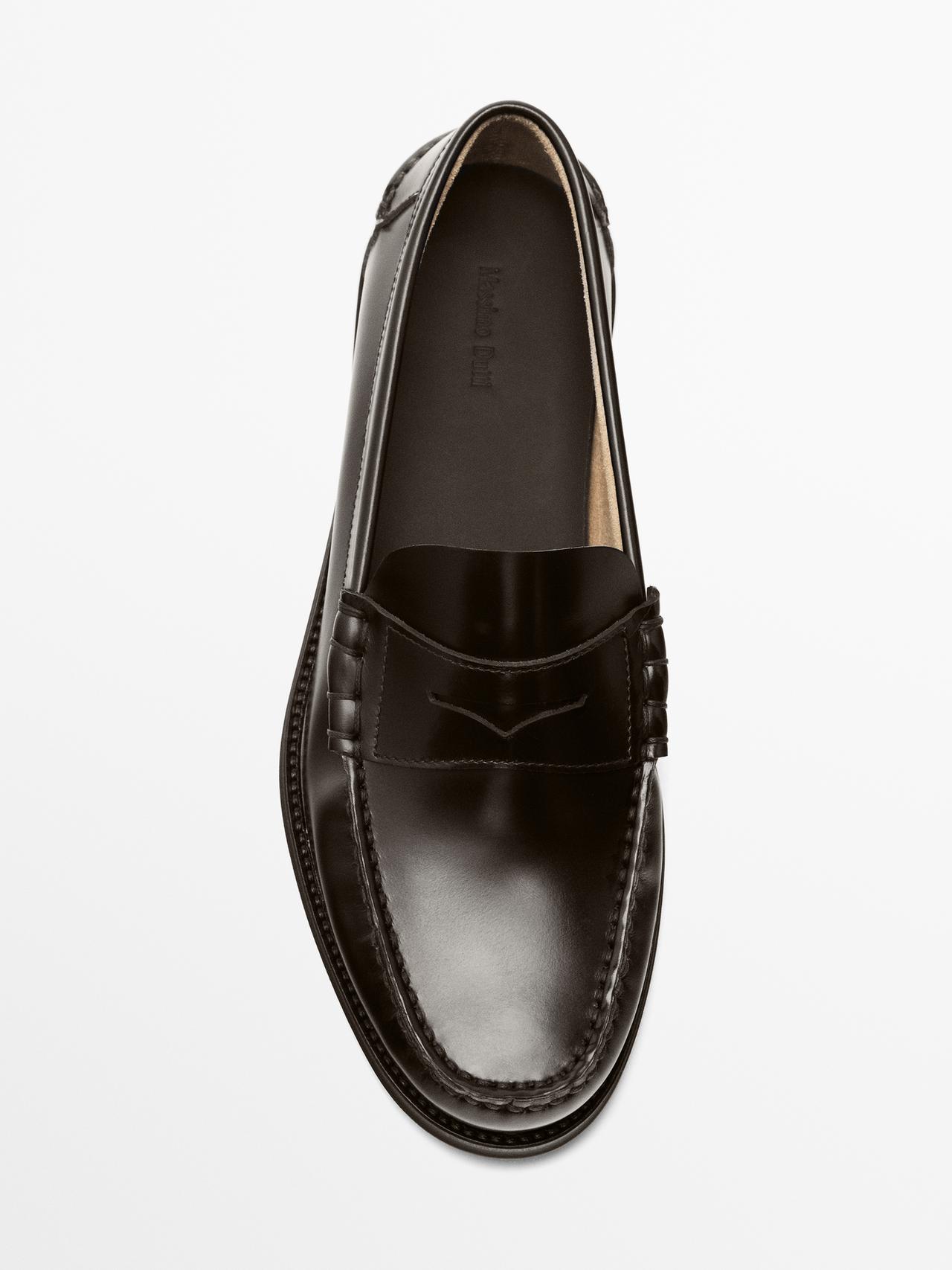 Leather loafers with penny strap — BROWN