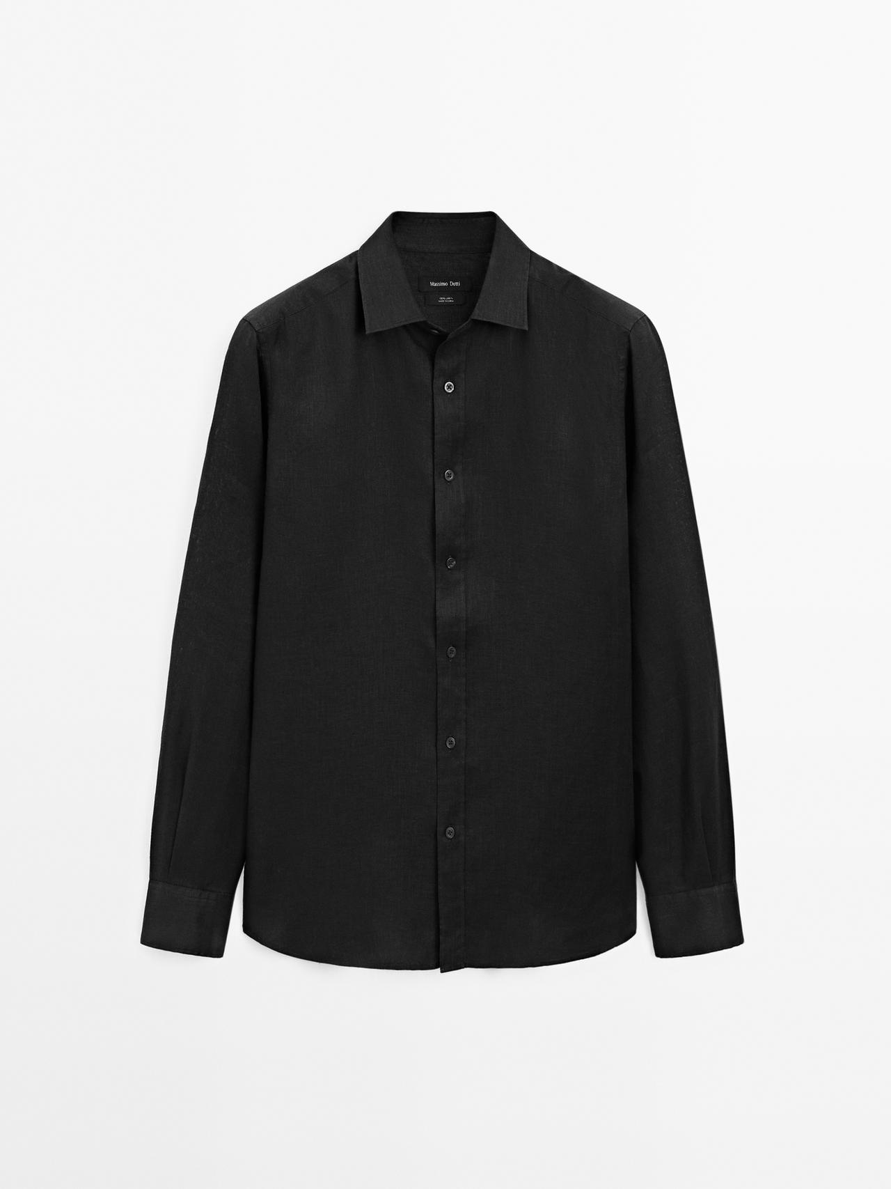 Massimo Dutti - Herre - Slim Fit Skjorte I 100% Hør - Sort - L