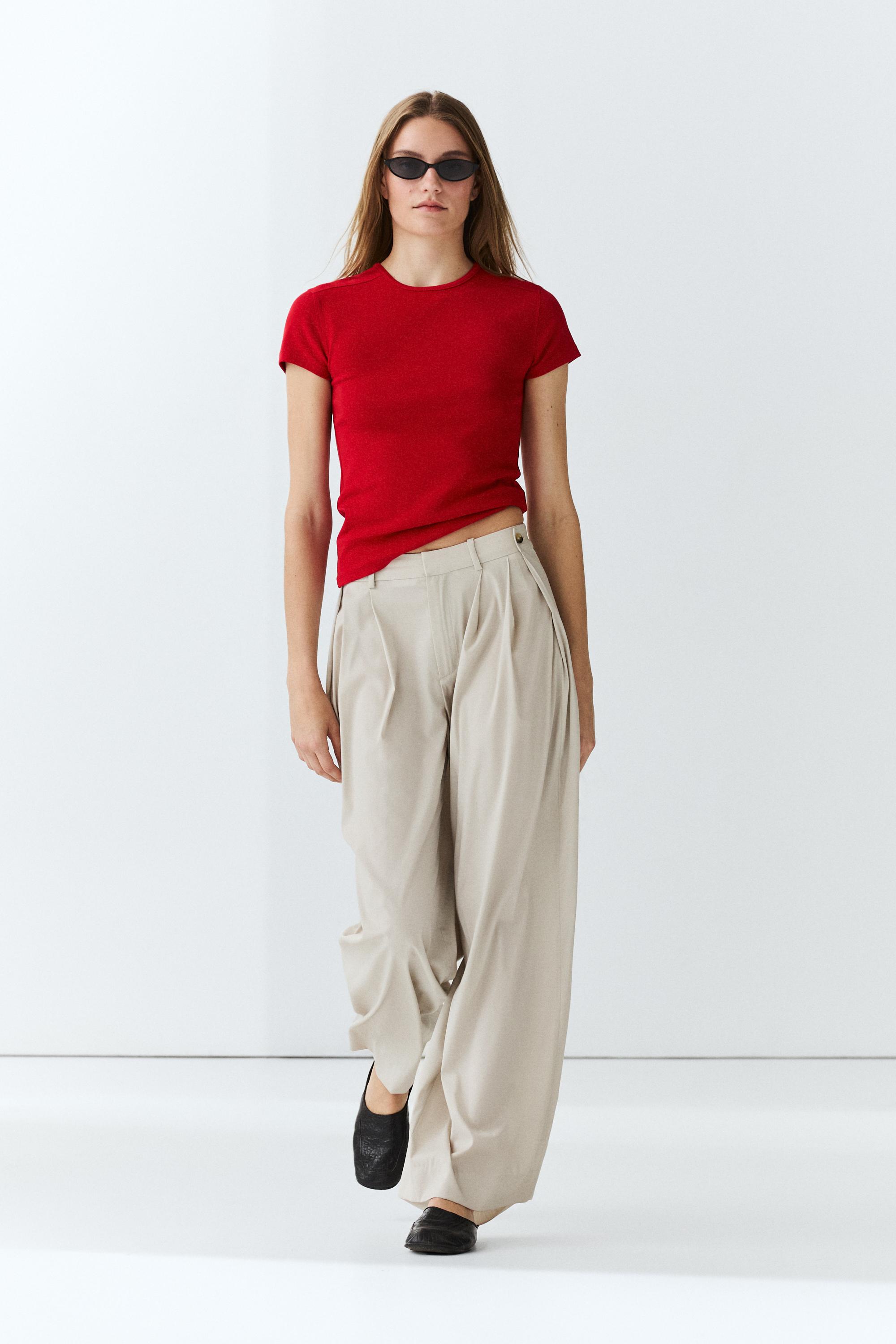 Maglietta A Maniche Corte In Misto Cotone - Rosso - Xs - Massimo Dutti - Female-image