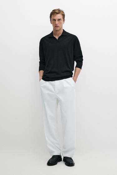 100% merino wool knit polo sweater — BLACK 1