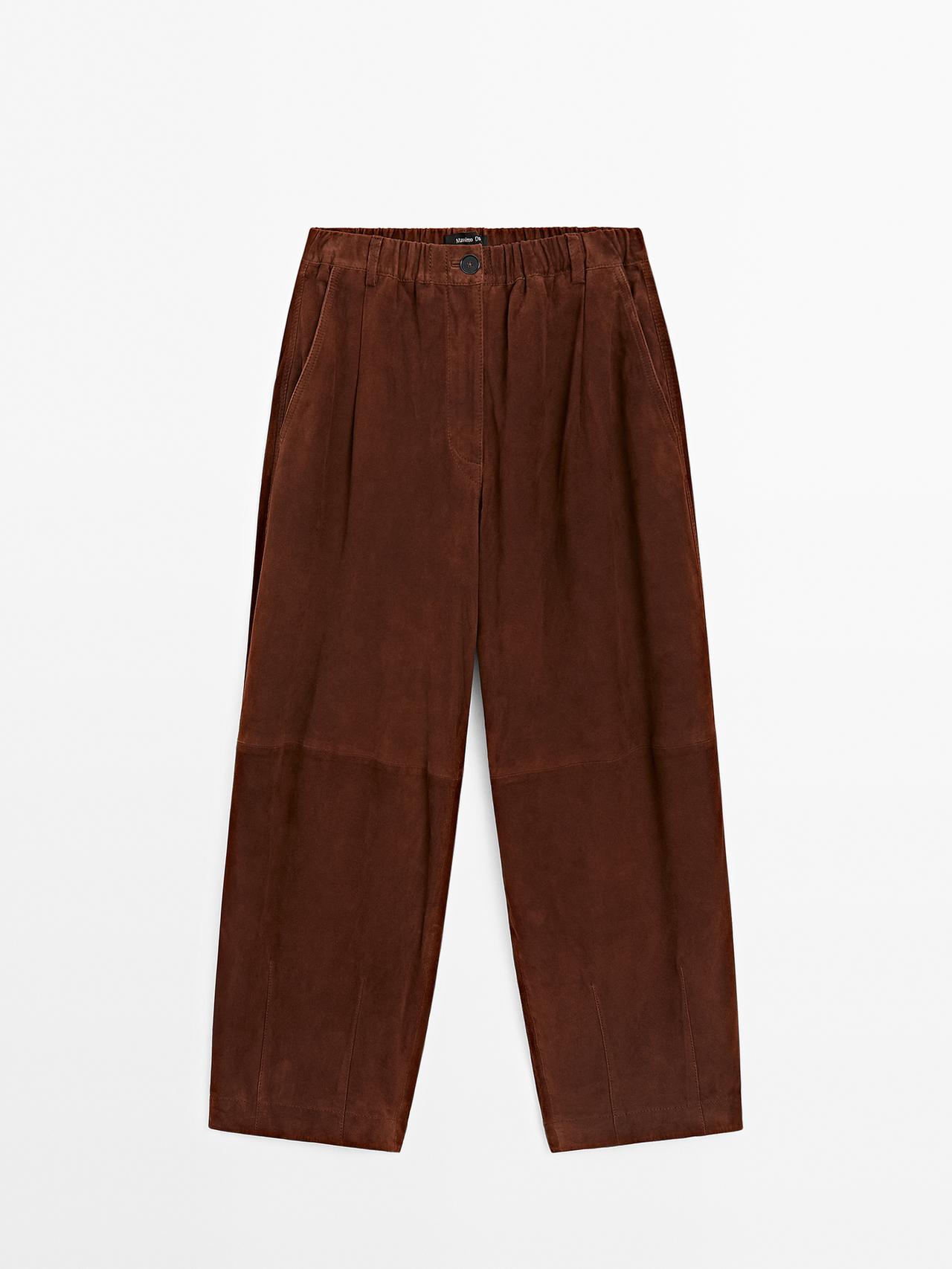 Massimo Dutti - Dame - Low Waist Stumpebukser I Ruskind - Tegl - M