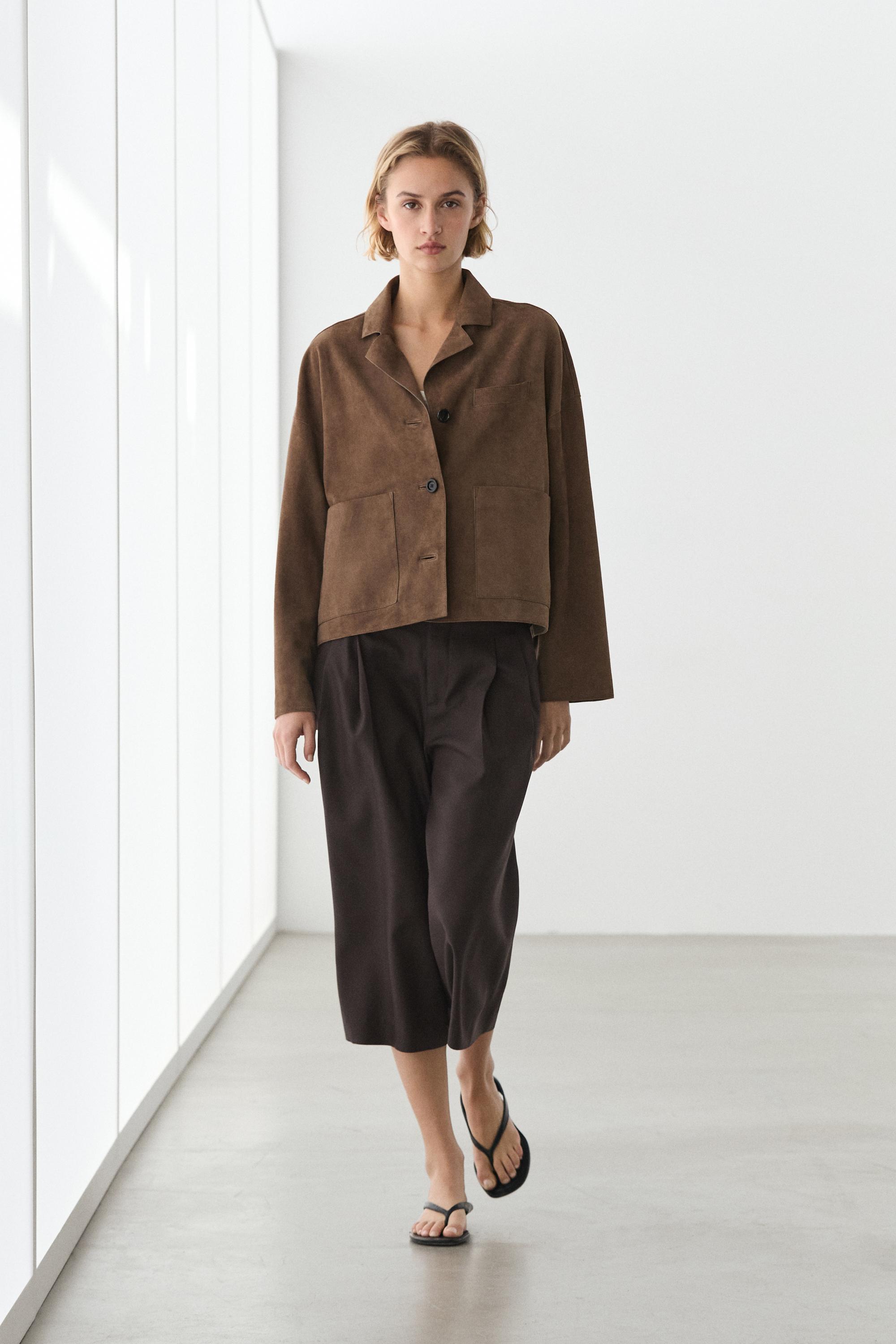 Flowing suede leather jacket — MOLE BROWN