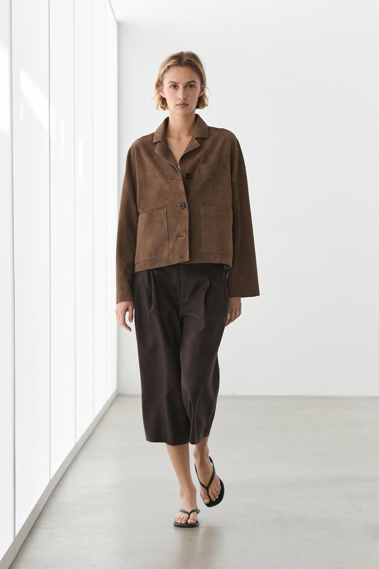 Flowing suede leather jacket — MOLE BROWN