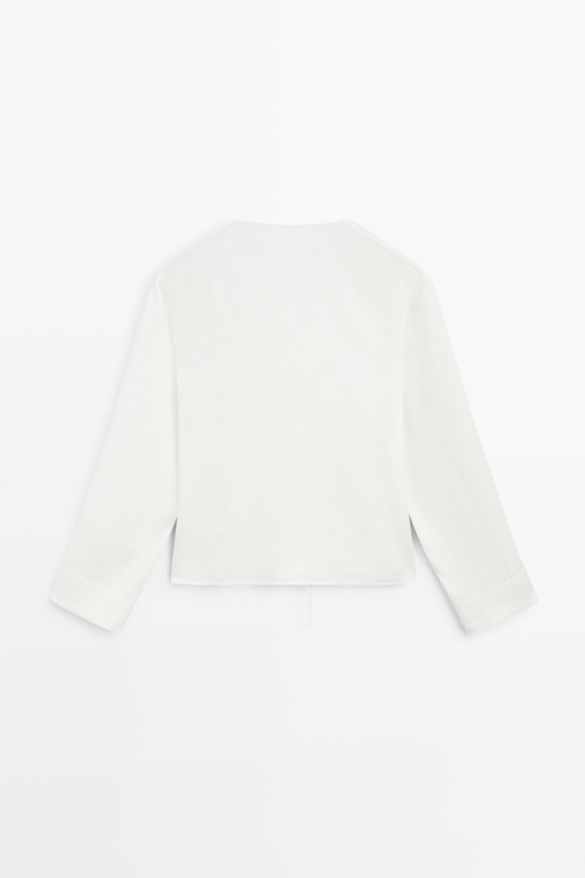 Flowing linen blend blouse with button detail — WHITE