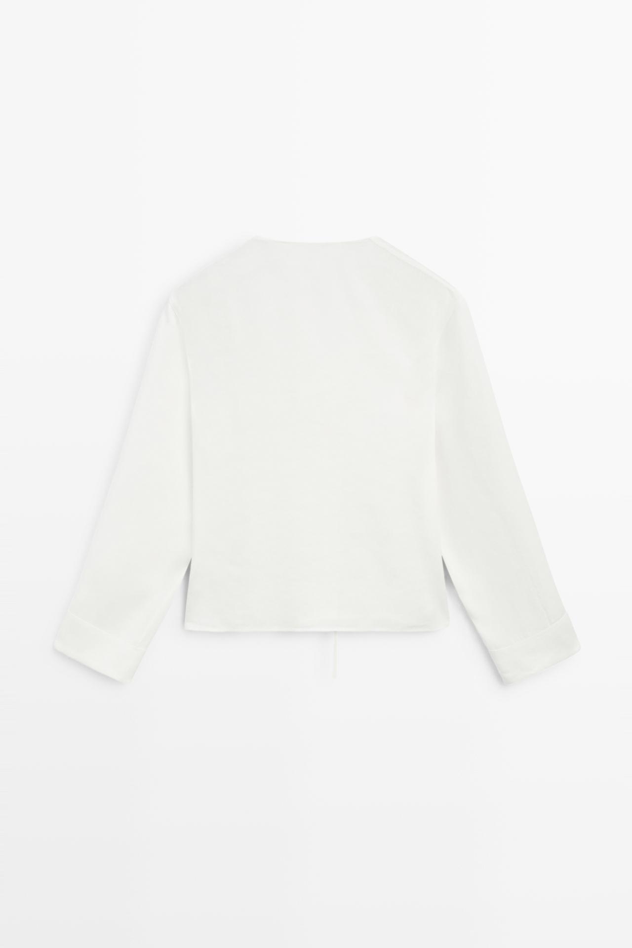 Flowing linen blend blouse with button detail — WHITE