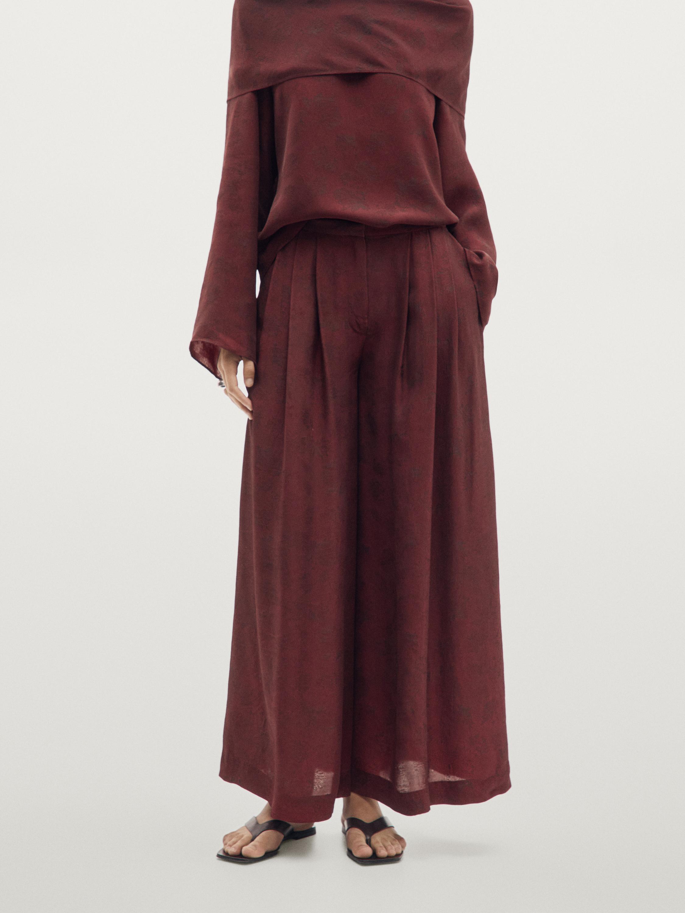 بنطلون فضفاض مطبوع بساق عريضة