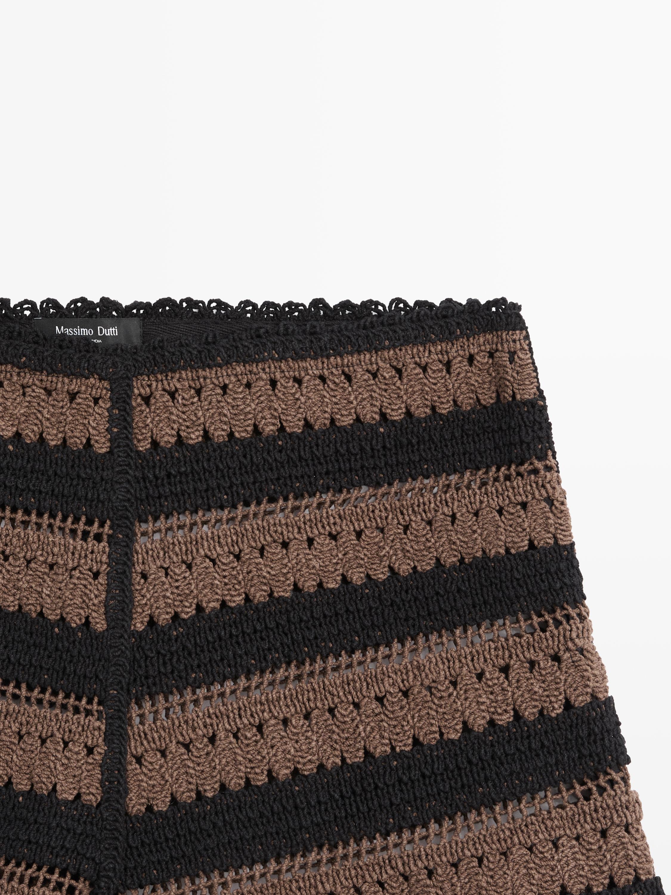 Striped cotton crochet shorts — BROWN