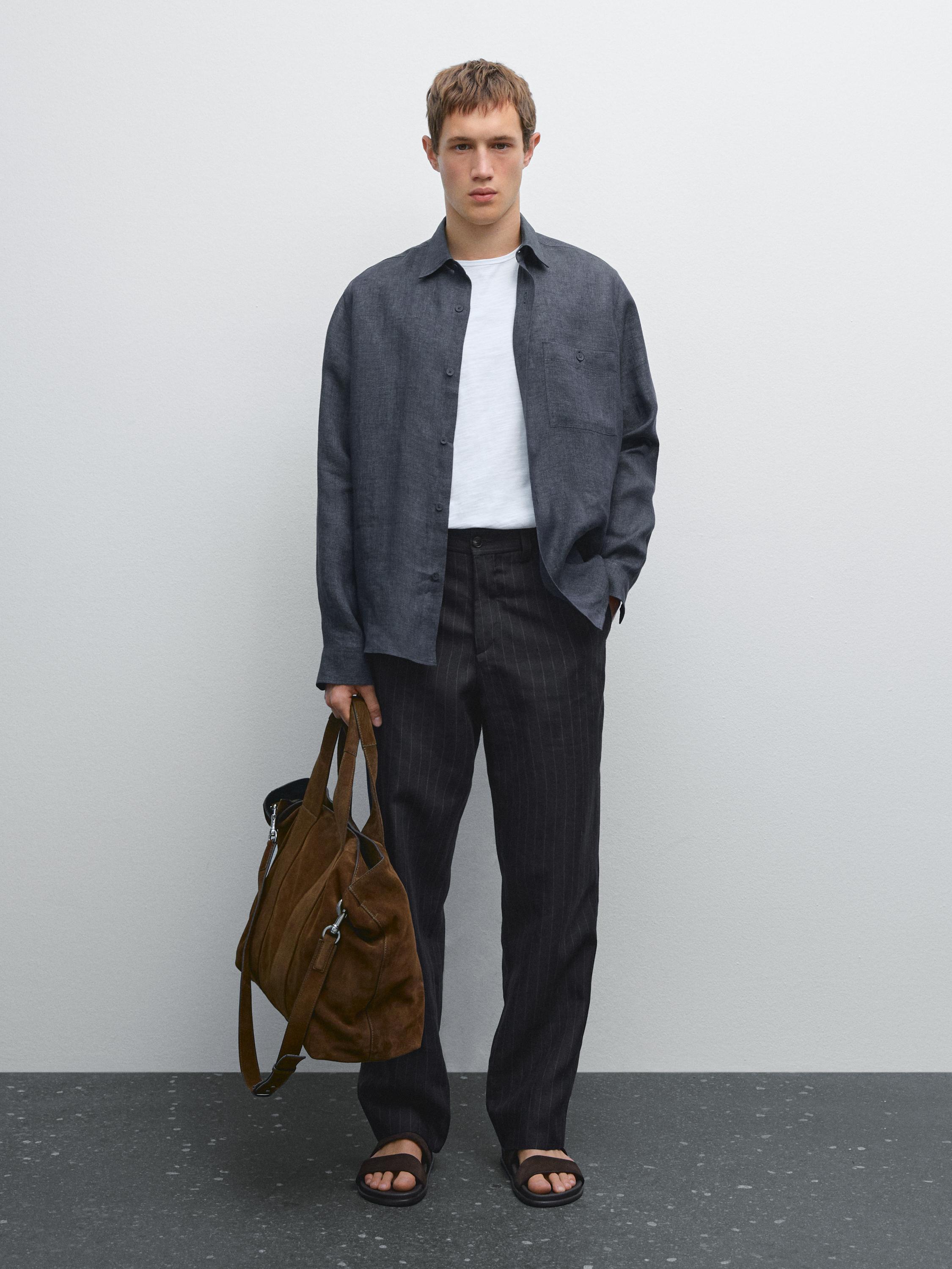 Regular fit faded linen overshirt