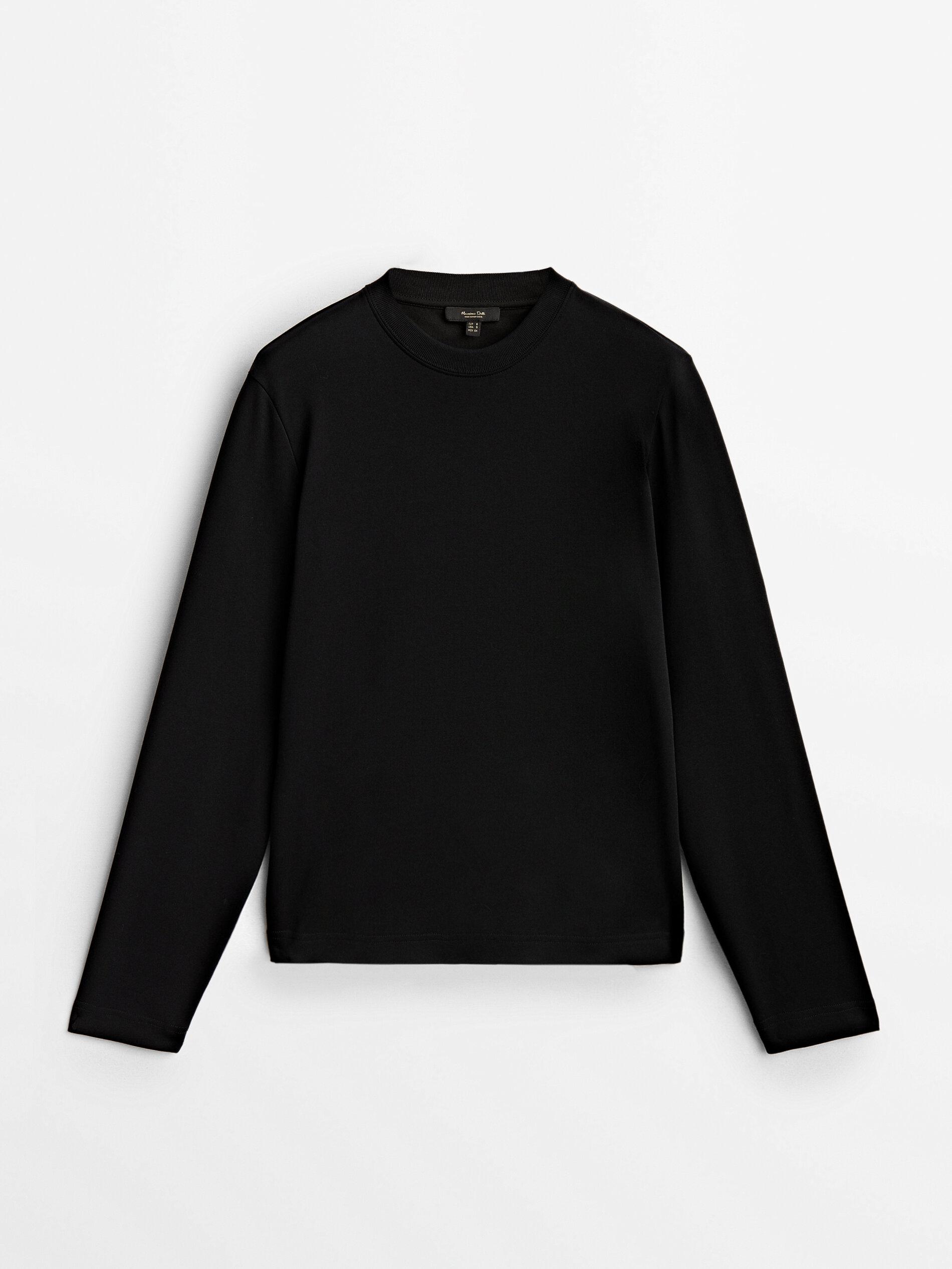100% cotton interlock long sleeve T-shirt — BLACK
