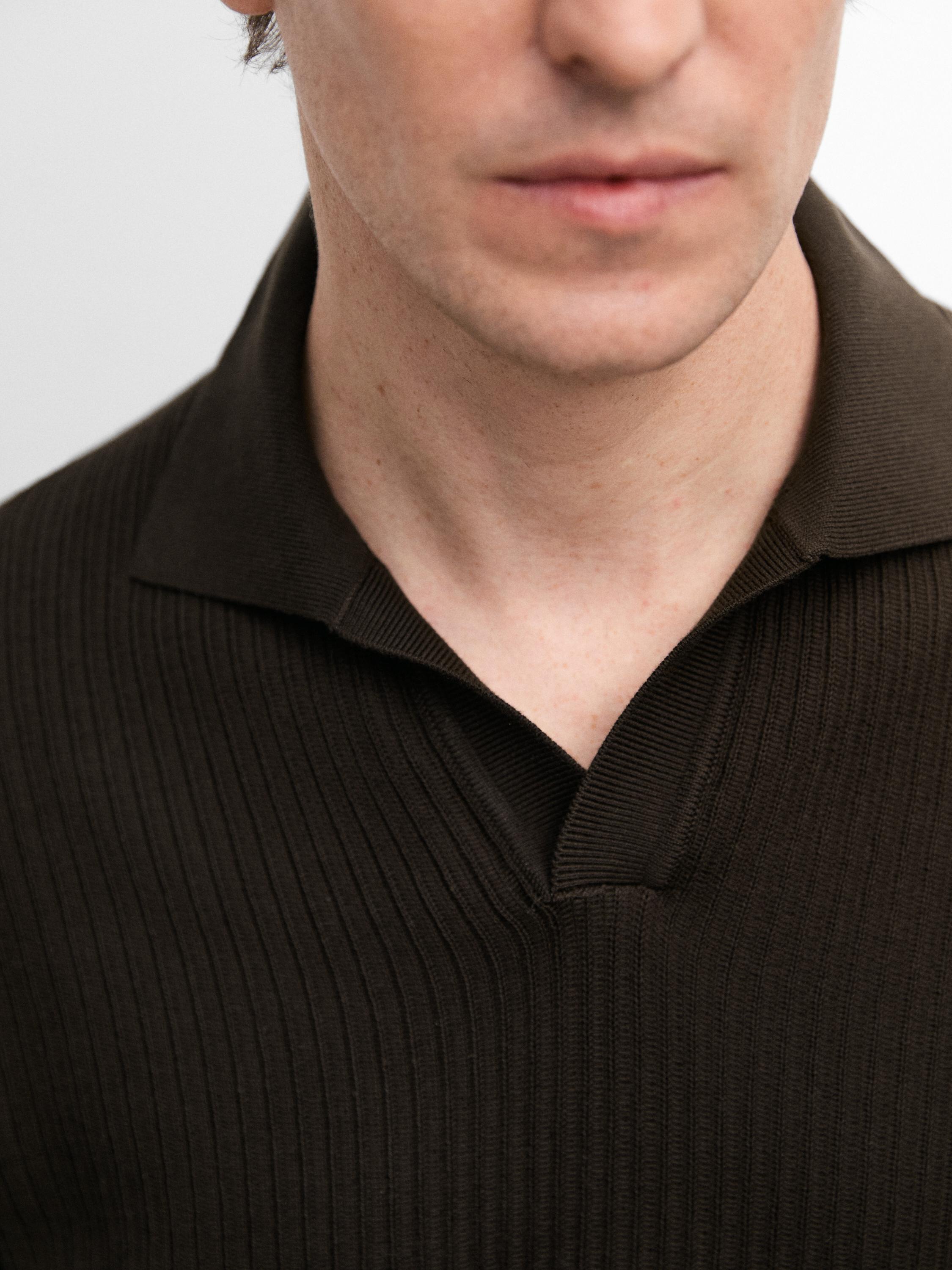 Regular fit cotton knit polo shirt — BROWN MARL