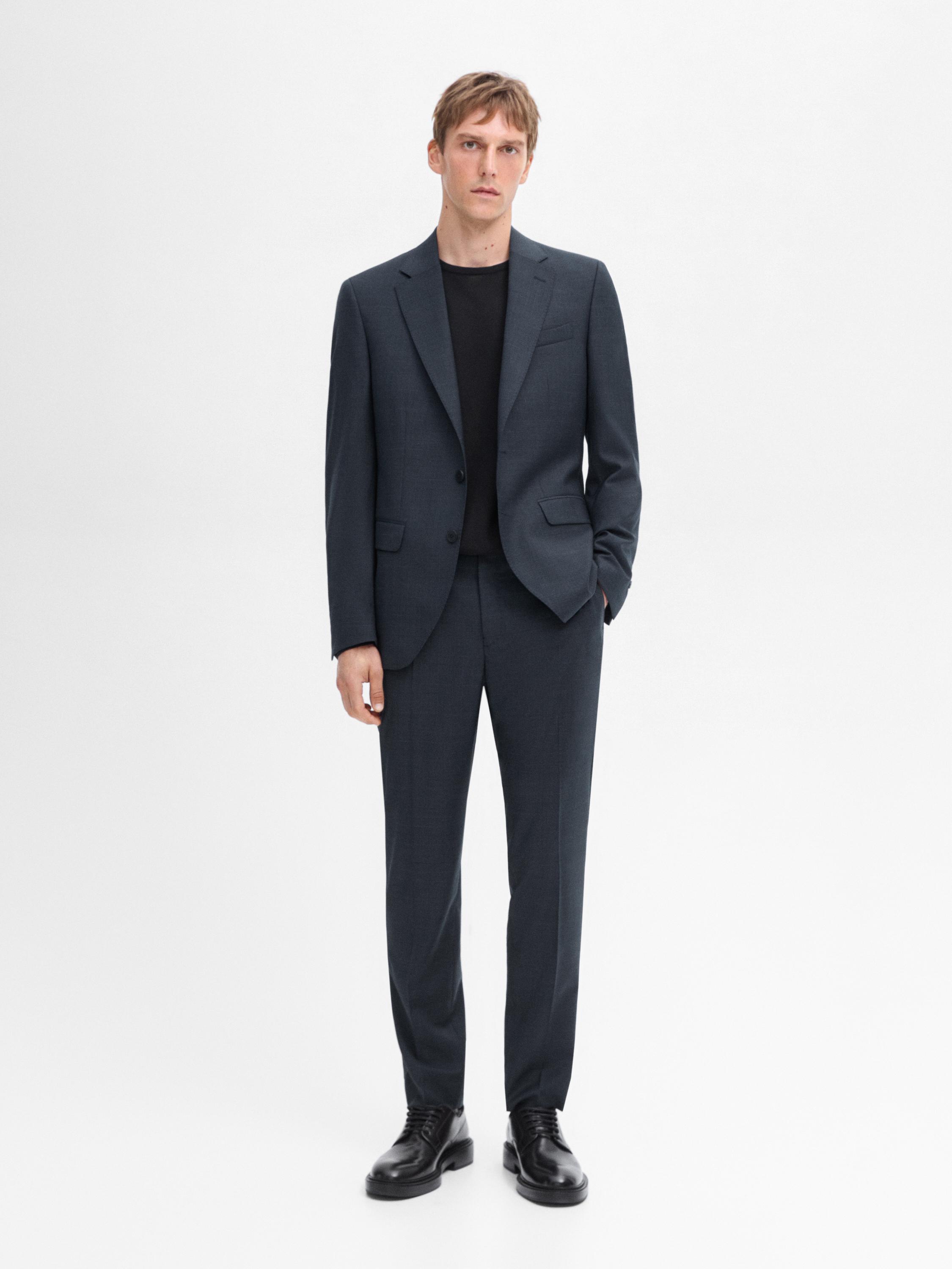 100% wool suit blazer · Navy Blue · Dressy | Massimo Dutti