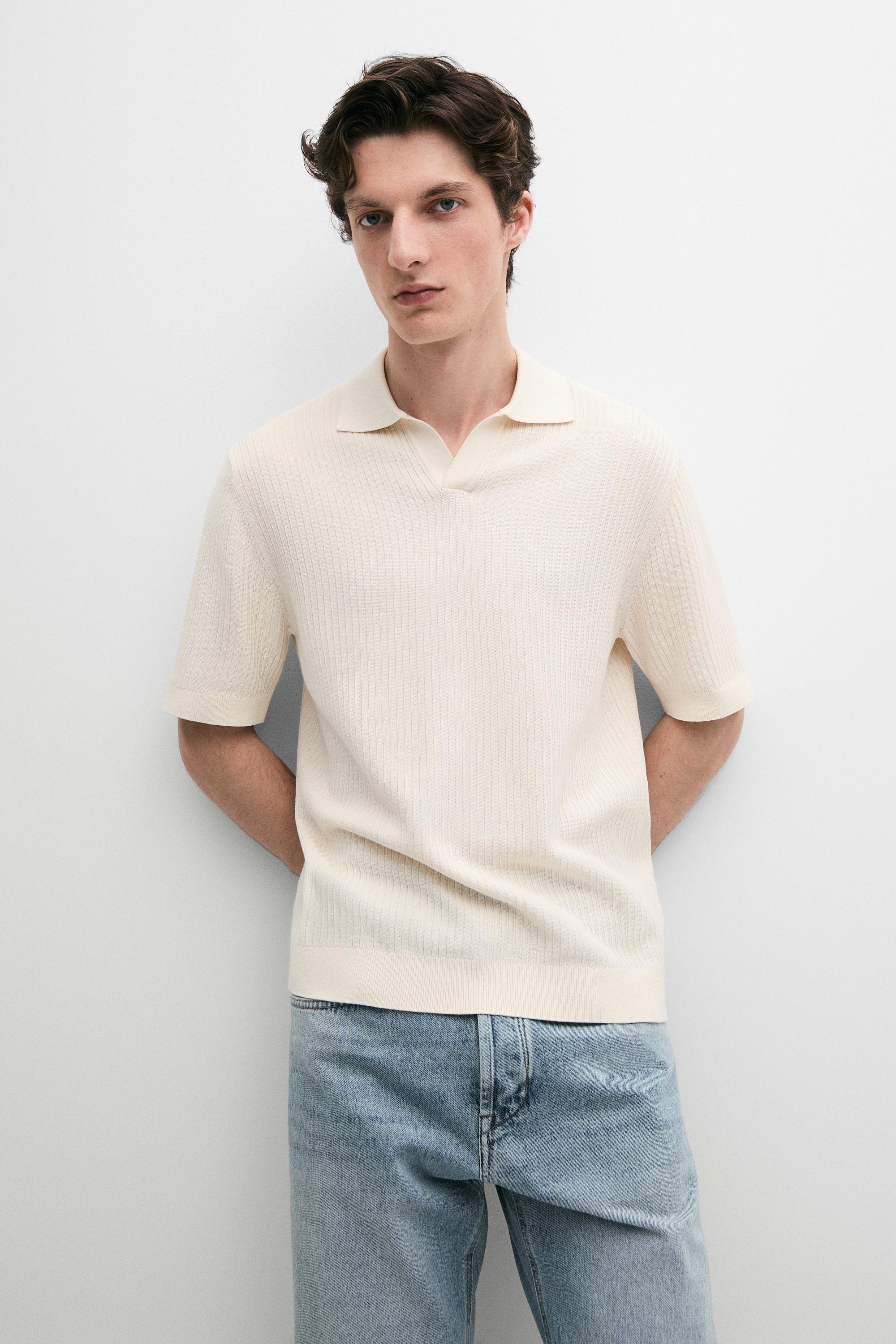 Regular fit cotton knit polo shirt — CREAM