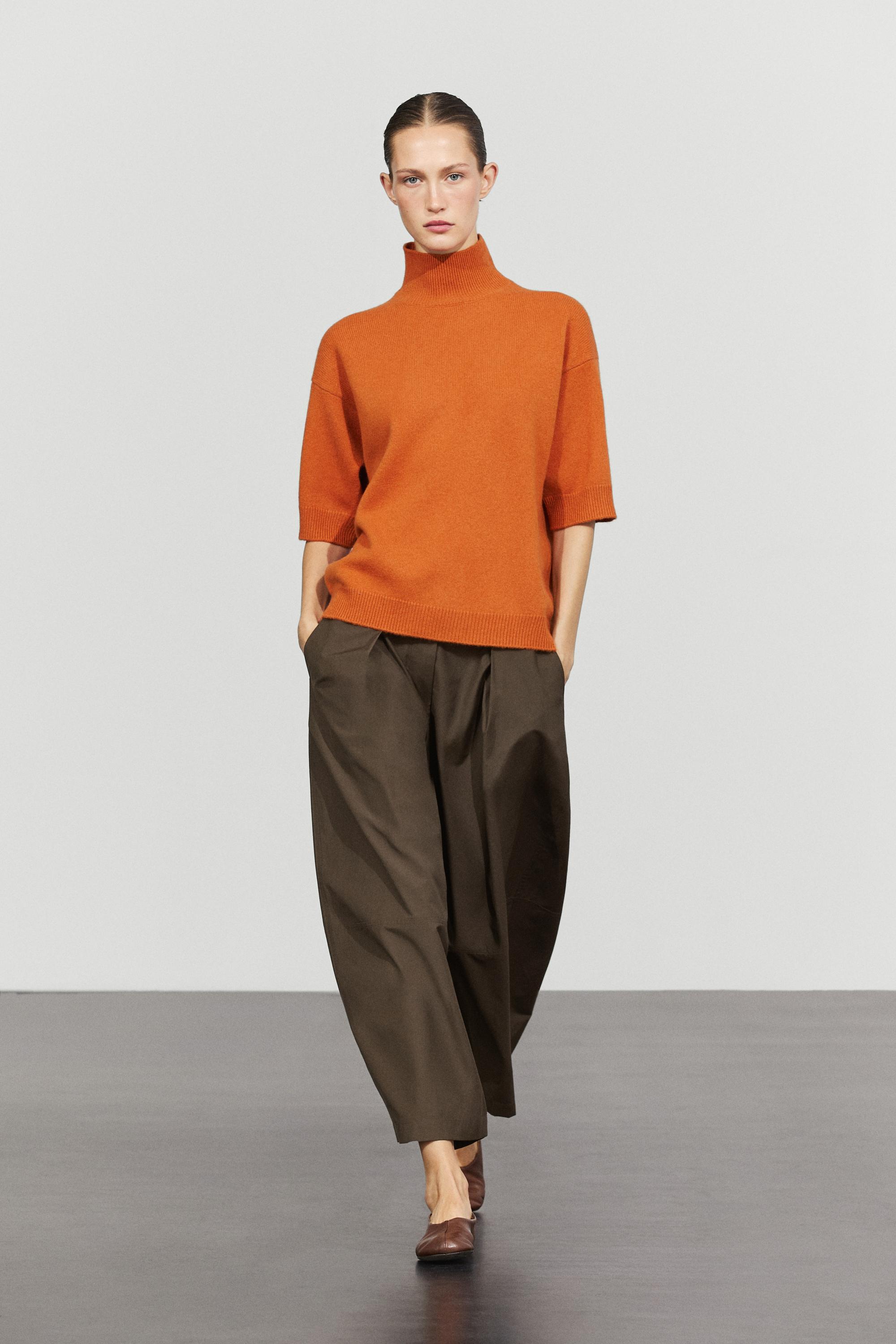 Cotton blend poplin wide-leg pants