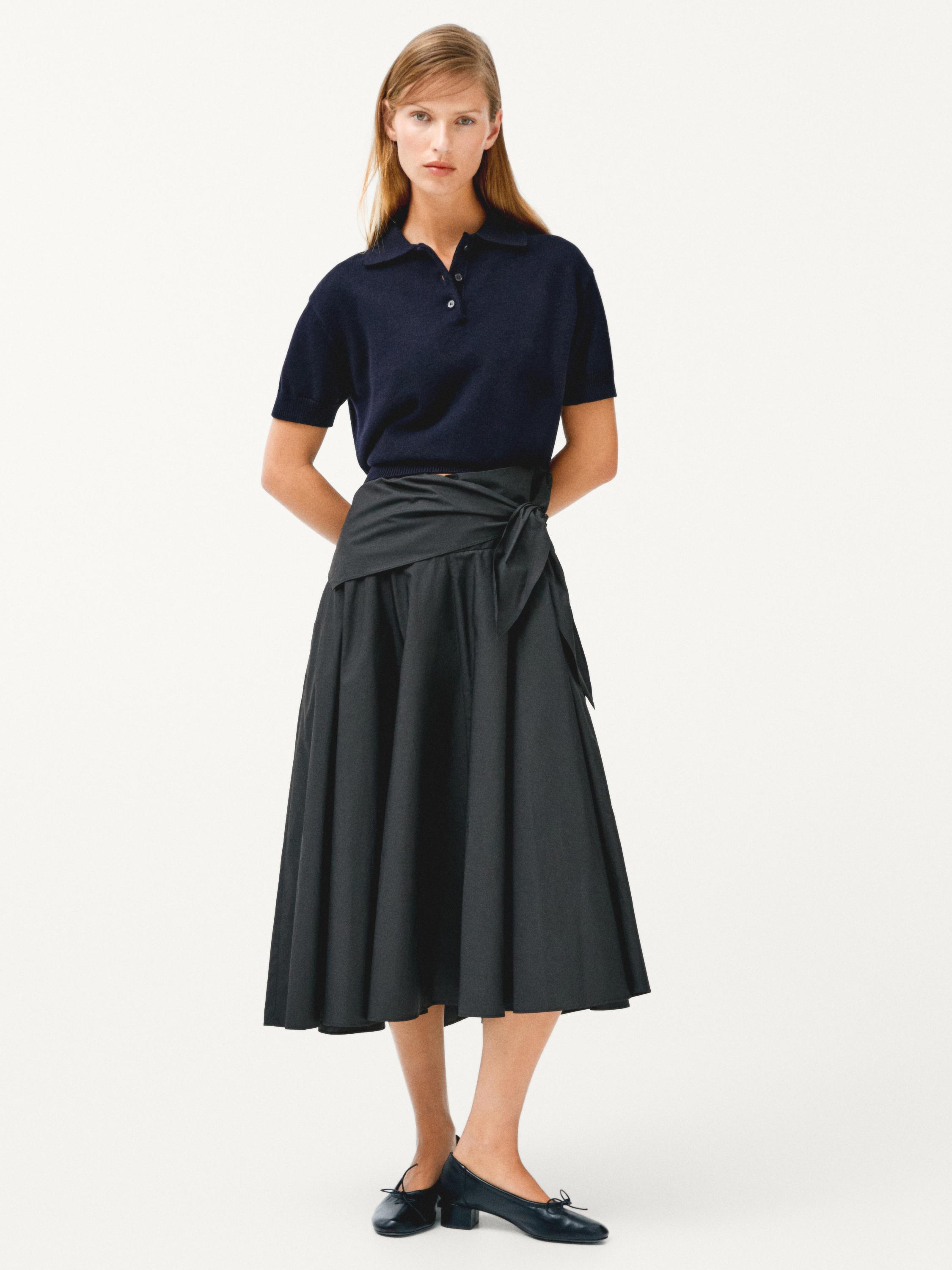 Midi skirt with scarf detail — BLACK