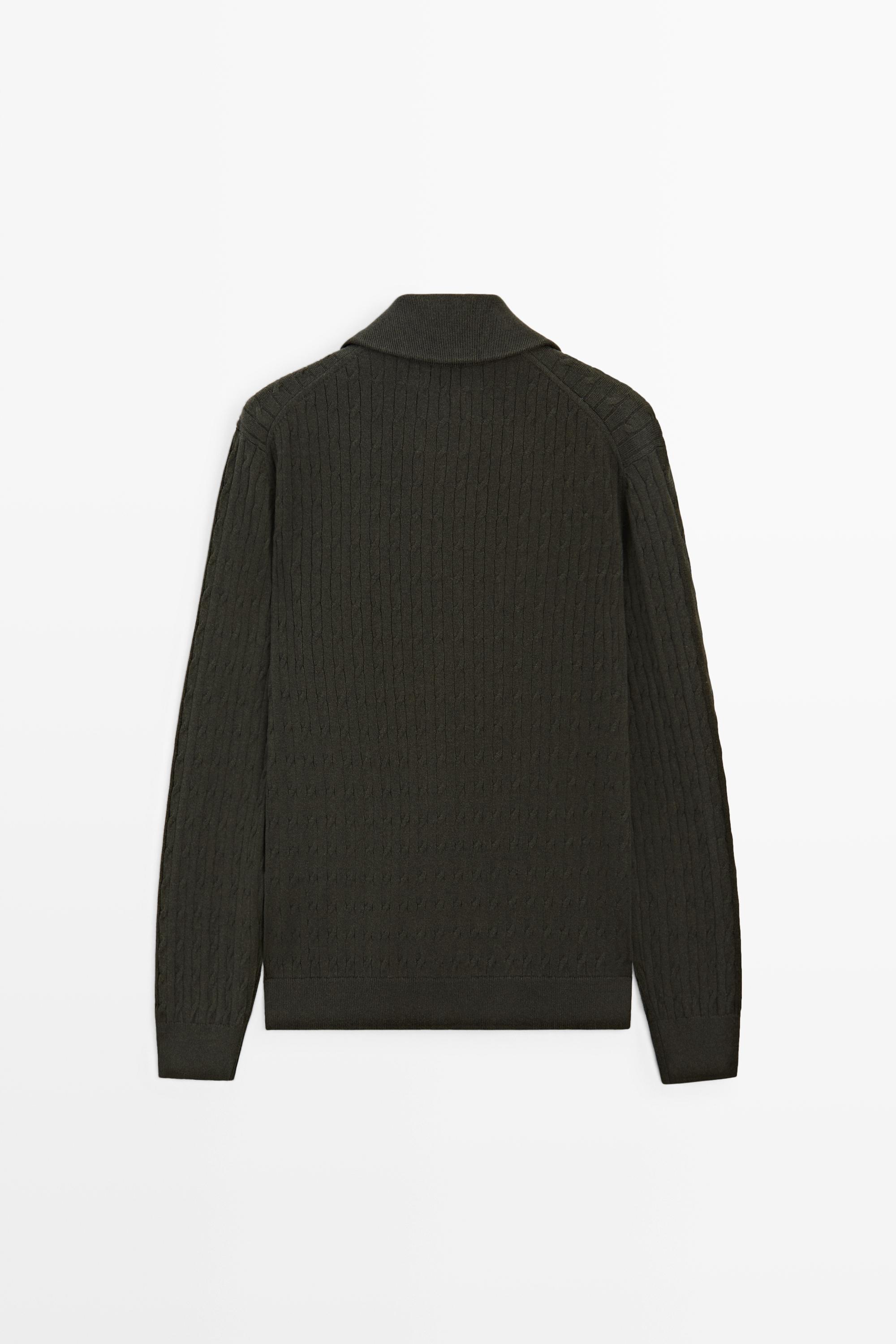 100% cotton braided knit cardigan — DARK GREEN