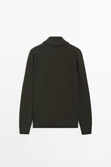 100% cotton braided knit cardigan — DARK GREEN 6