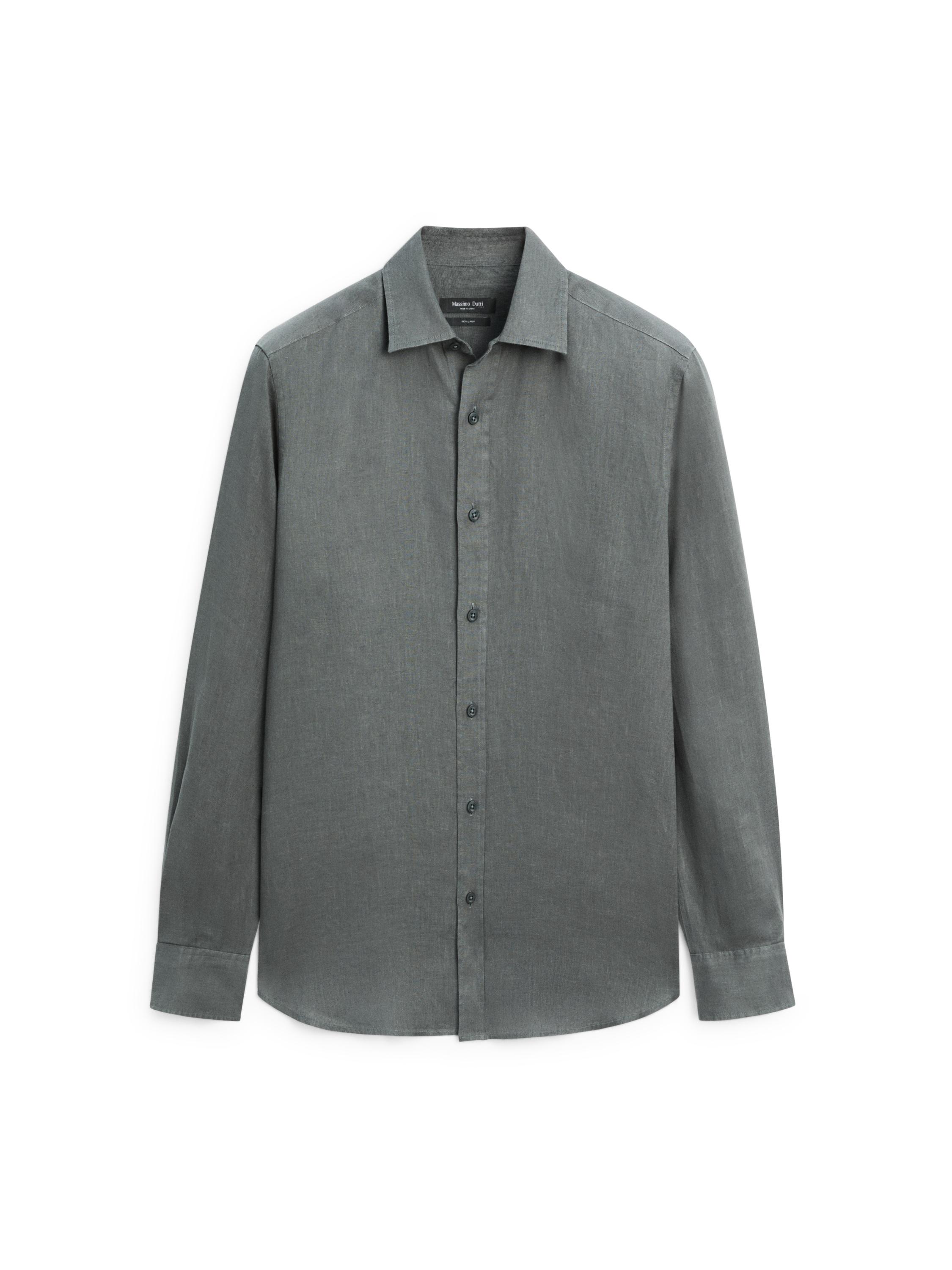 100% linen slim fit shirt — DARK GREEN