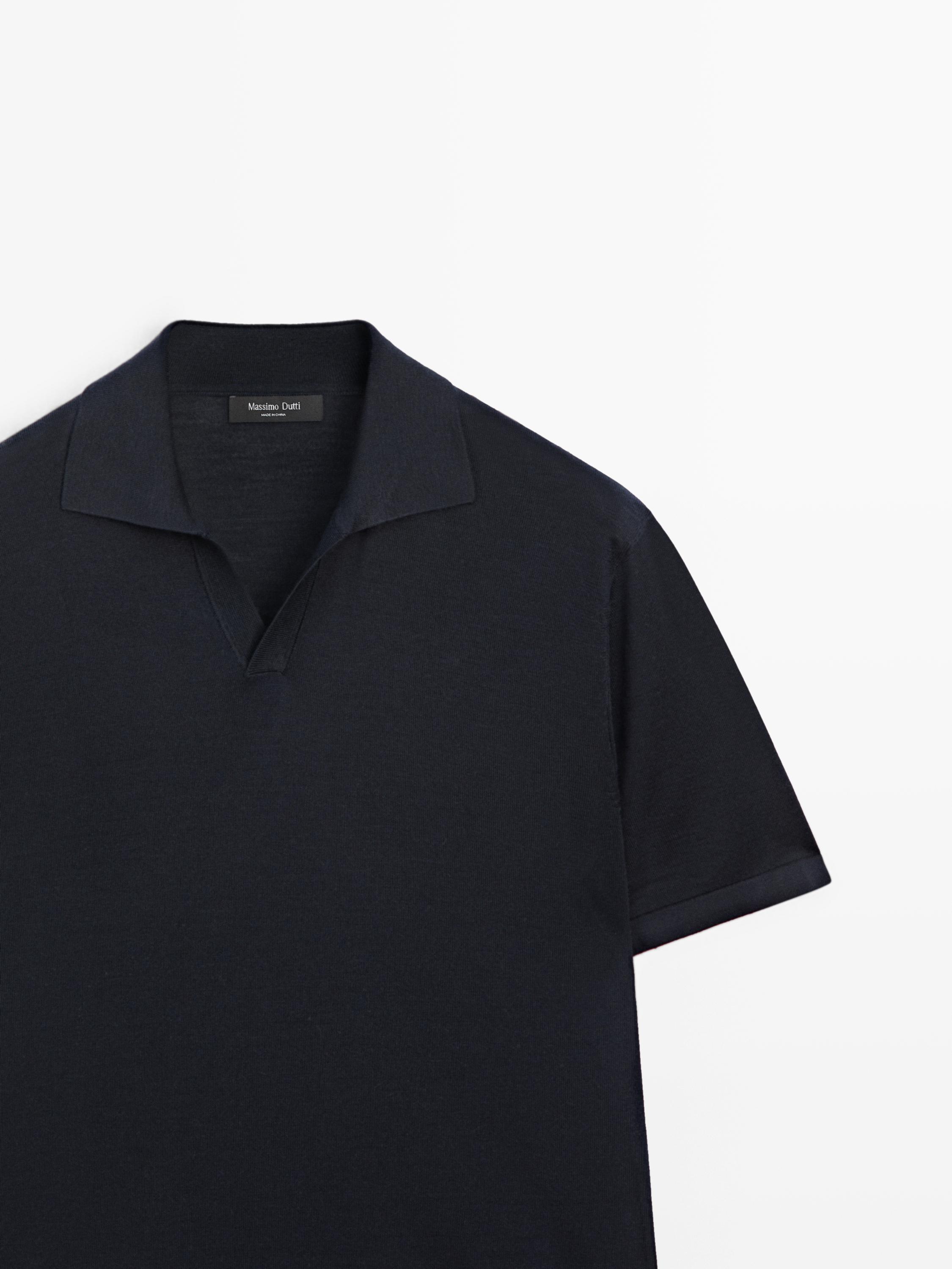 Knit V-neck polo shirt — NAVY BLUE