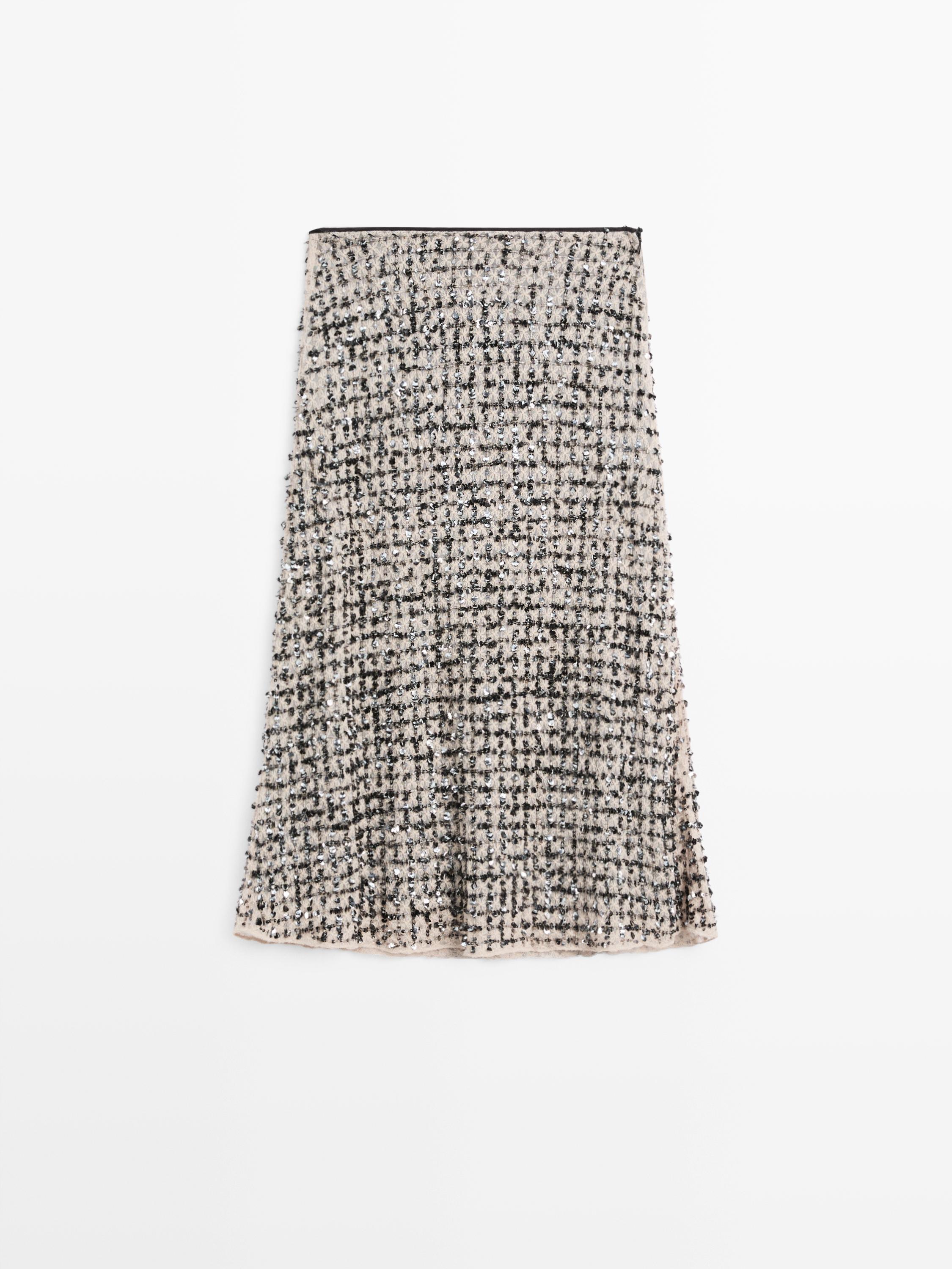 Embroidered rhinestone midi skirt