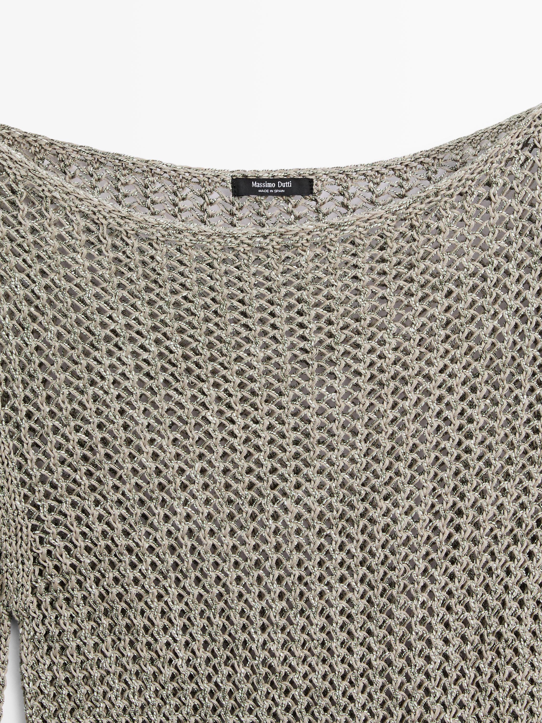 Cotton blend cutwork sweater — Greyish green