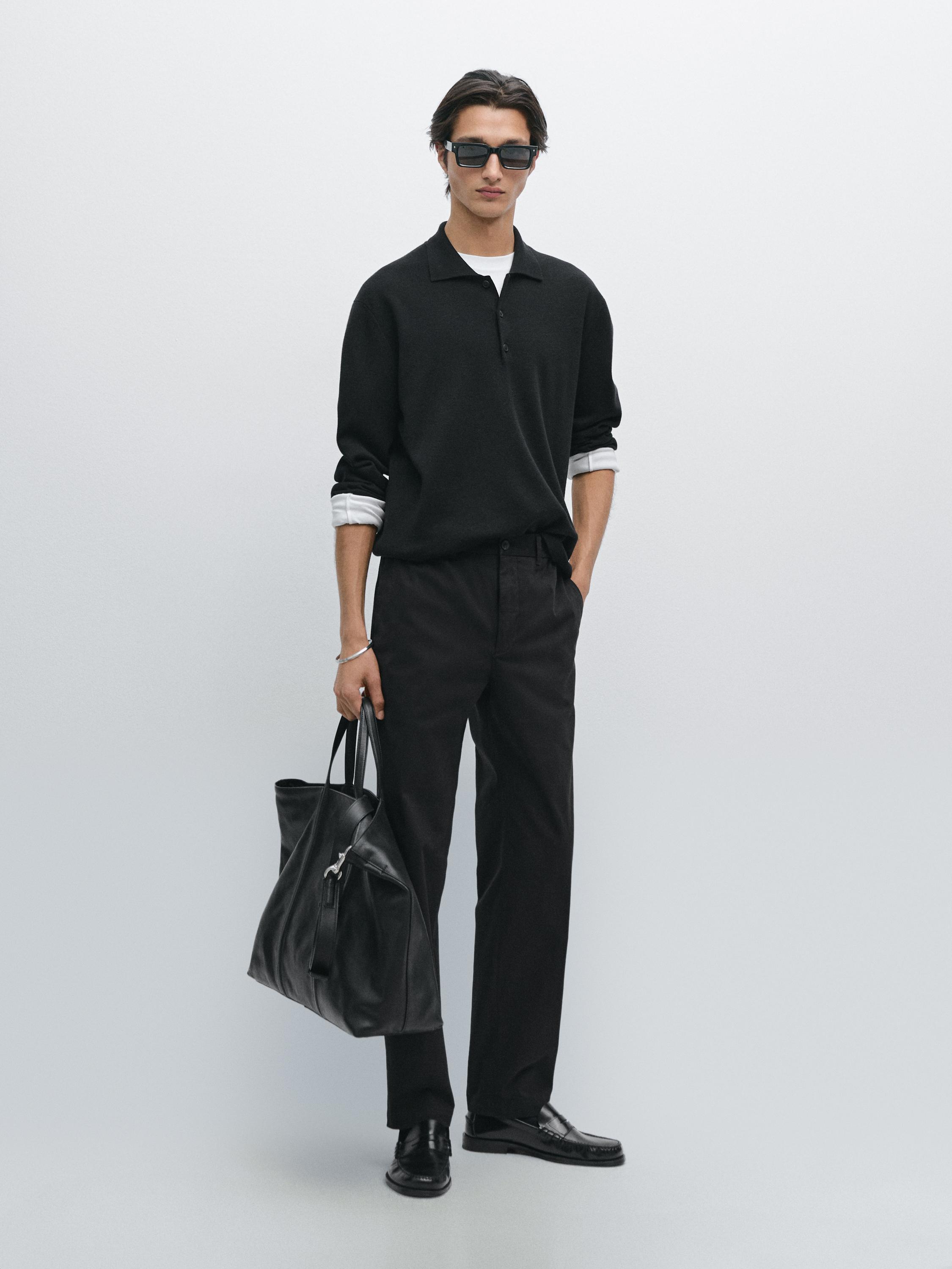 Wool and cotton knit polo sweater