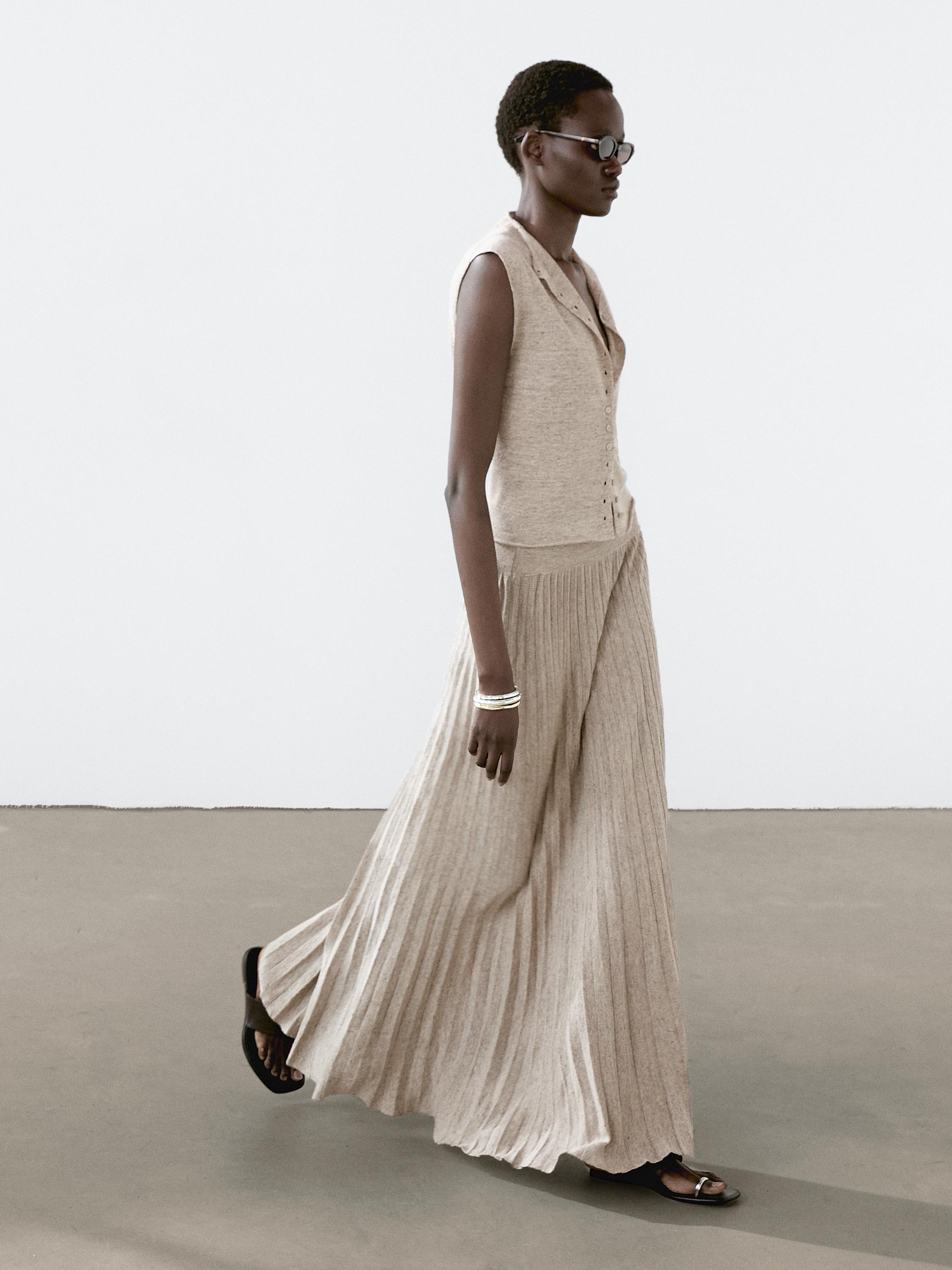 Melange linen blend midi skirt