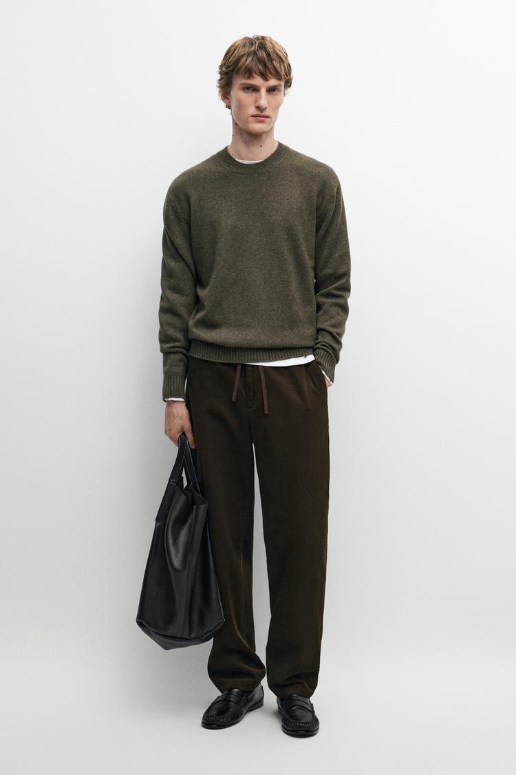 Cashmere round neck knit sweater — KHAKI