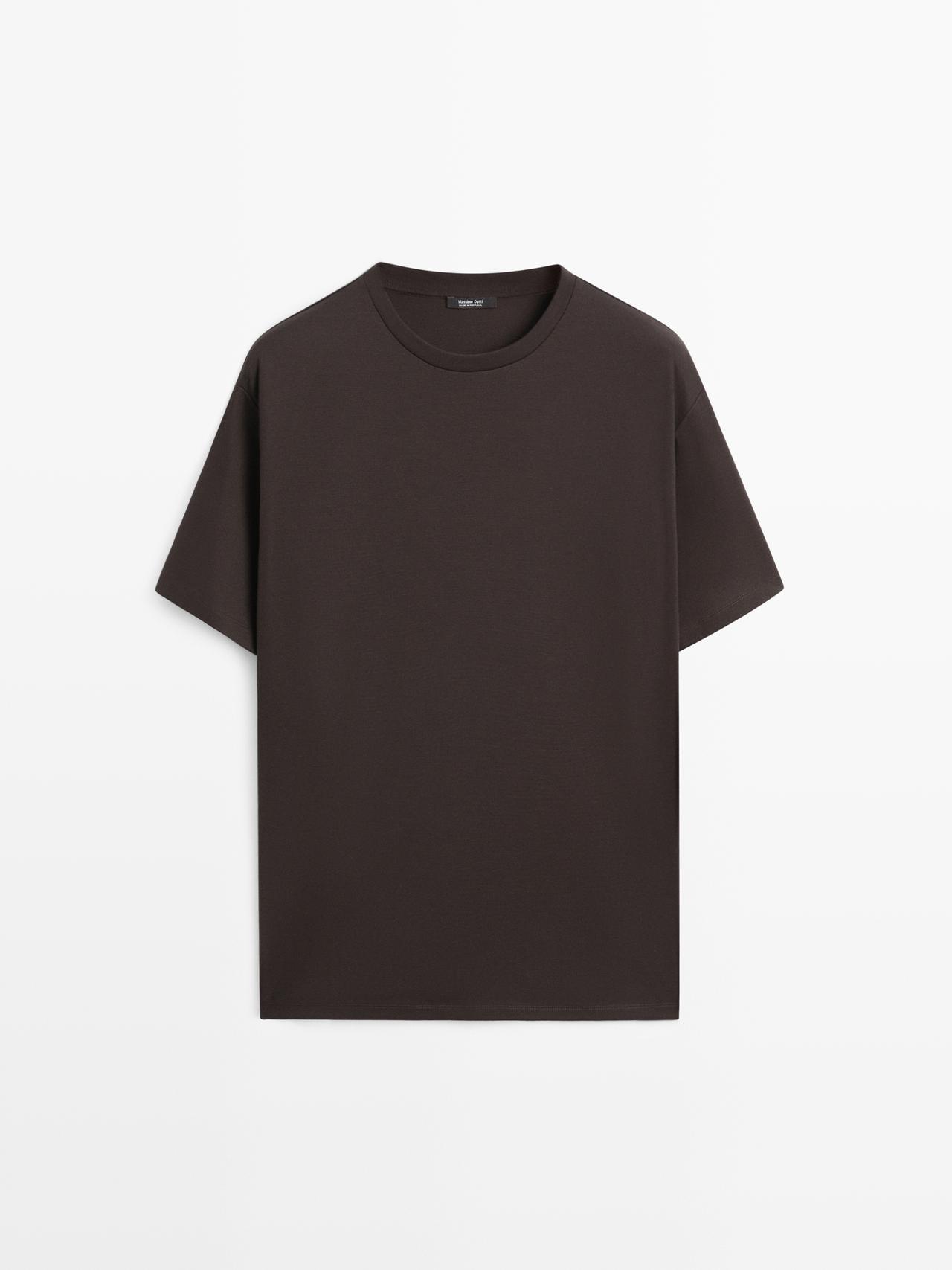 Massimo Dutti - Heren - 100% Katoenen T-Shirt Met Korte Mouw - Bruin - M