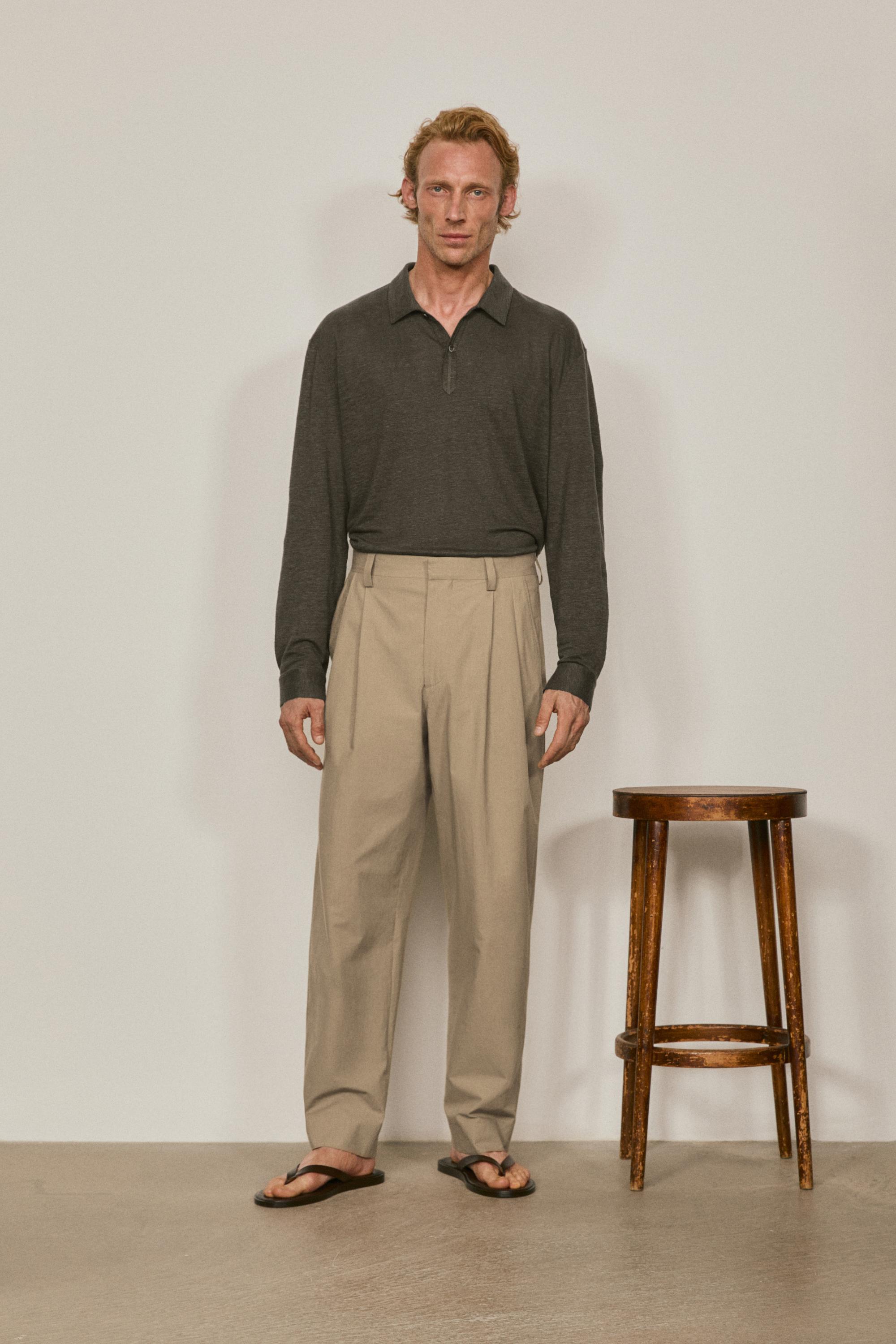 Cotton poplin trousers with darts - LIMITED EDITION — OCHRE