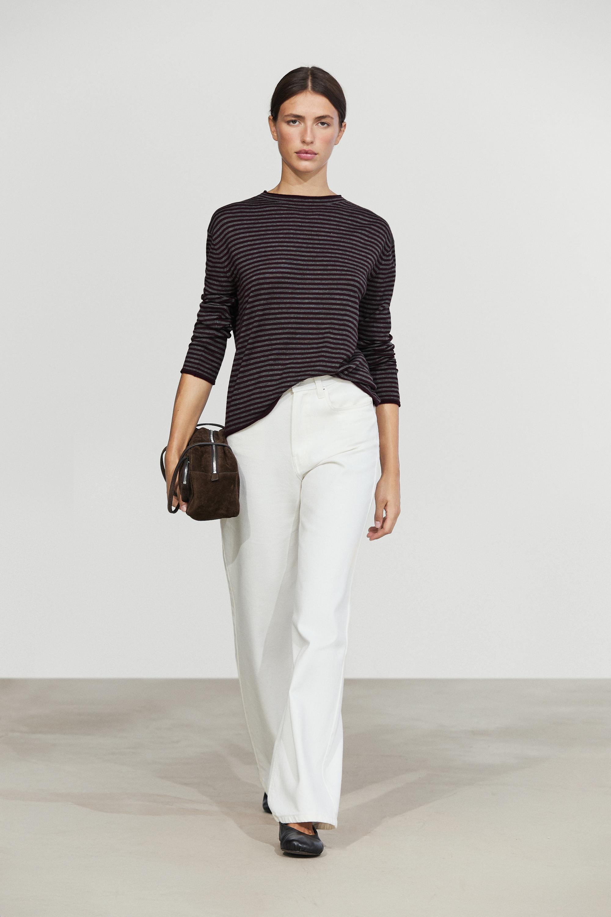 Striped knit sweater with mock turtleneck